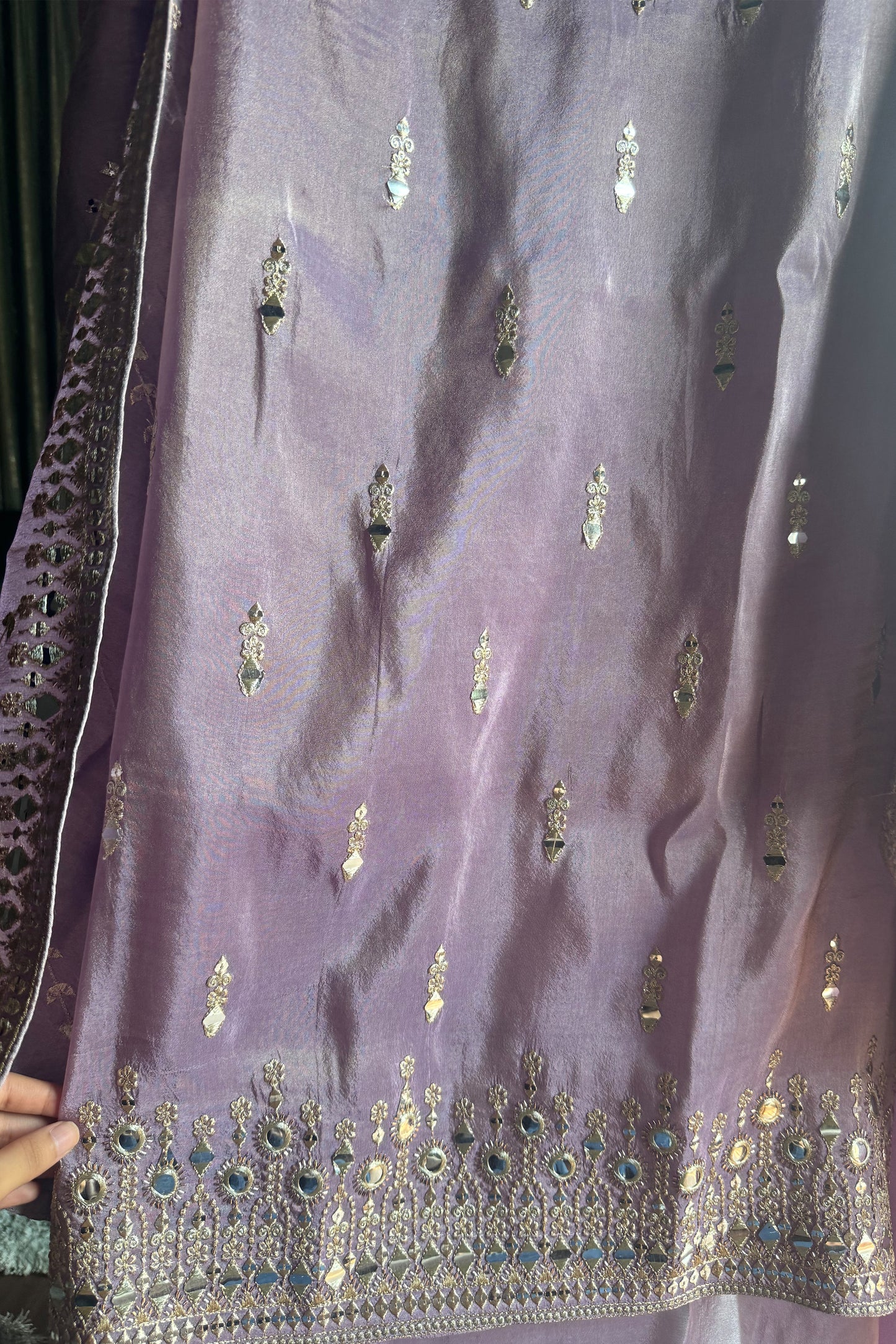 Tissue Unstitched Mirror Work Suit