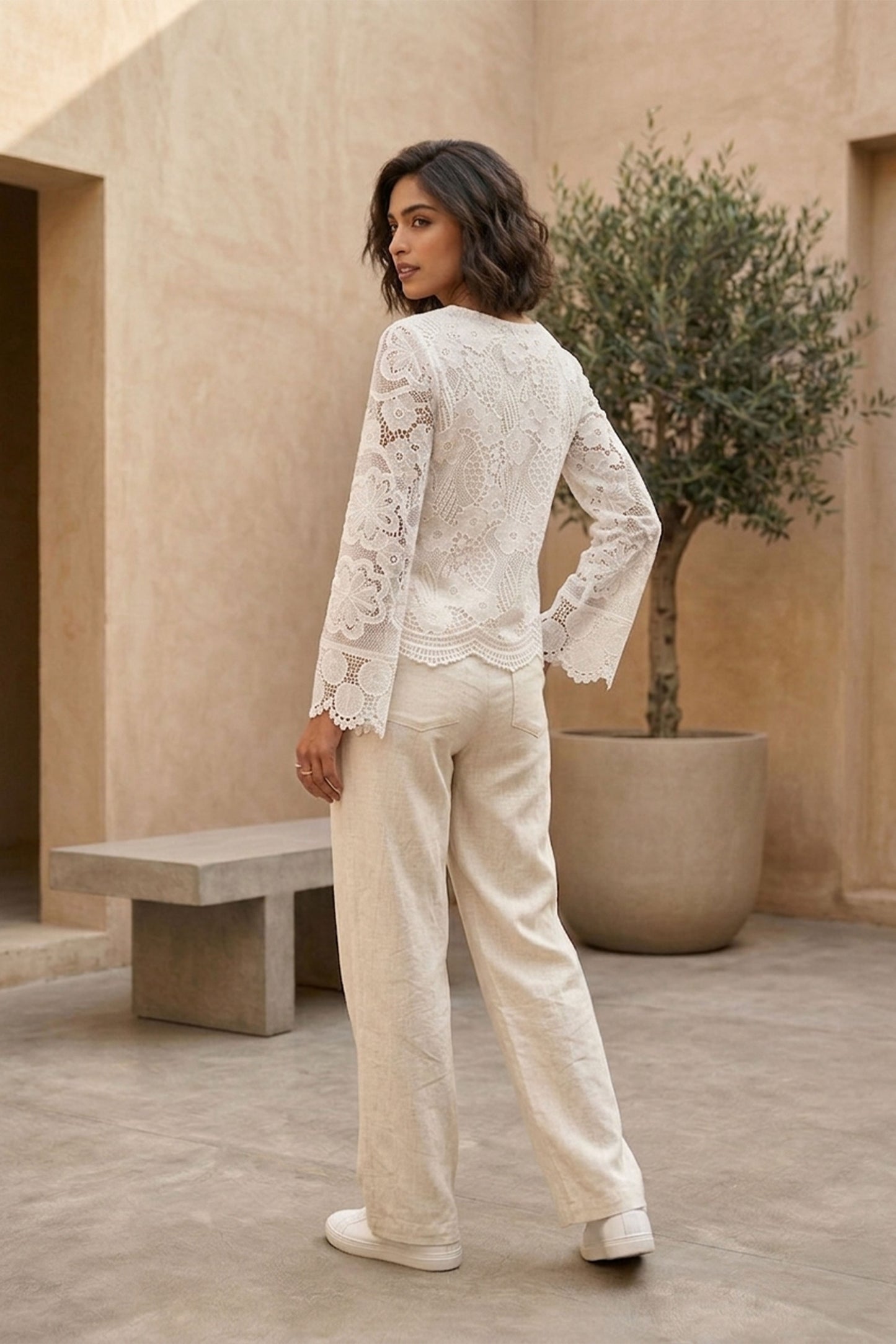 Off-White Floral Cutwork Kurti