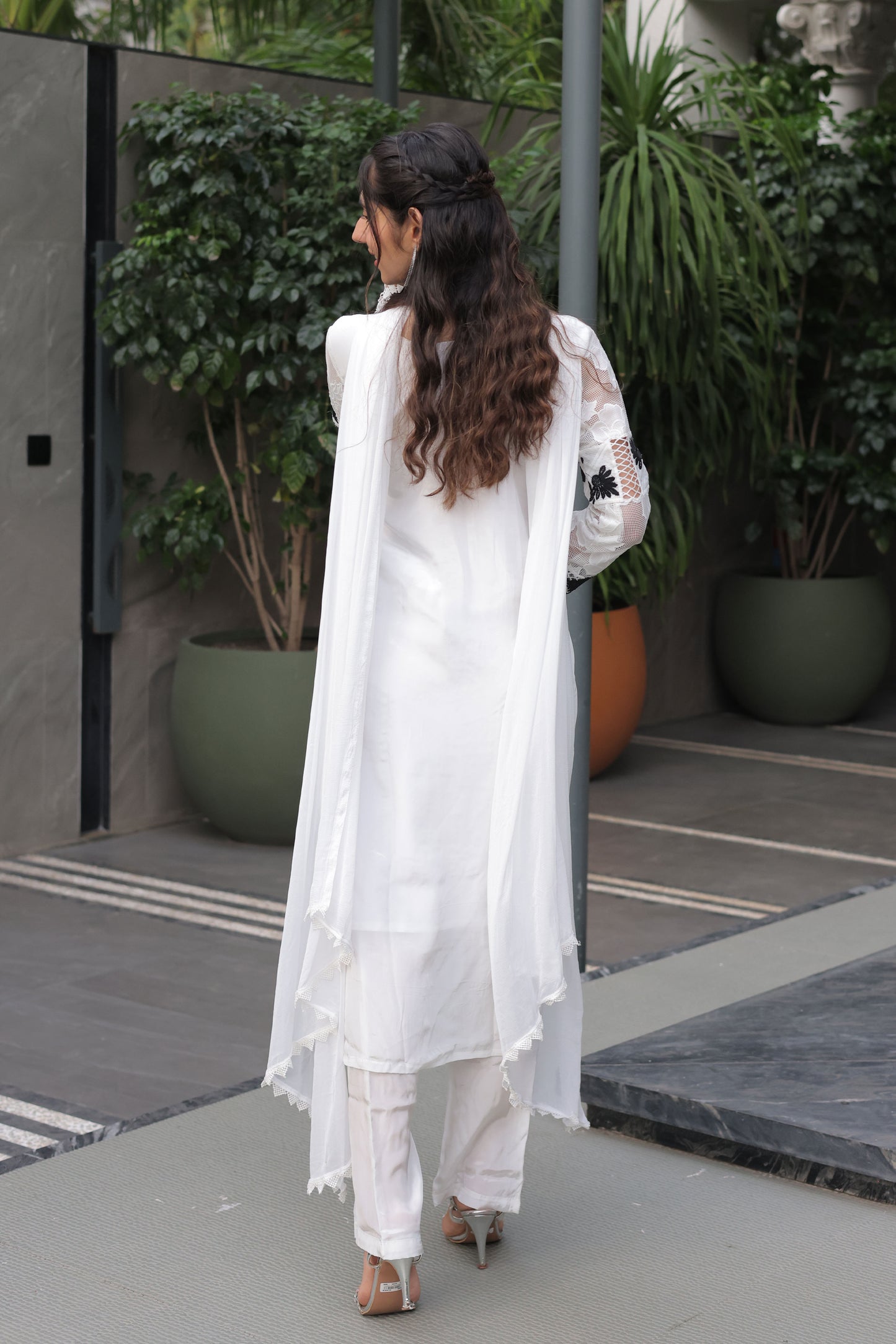 Monochrome White & Black Cutwork Suit Set
