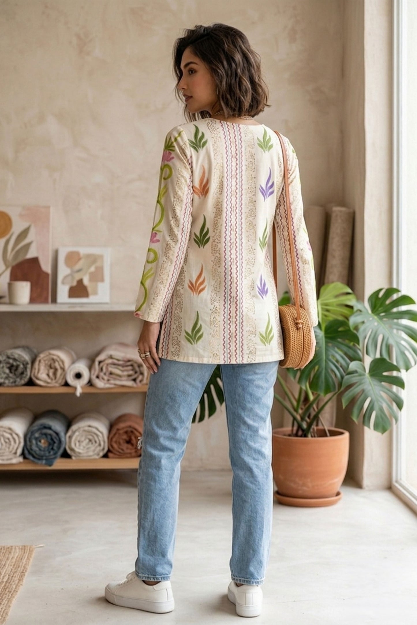 Brush-Paint & Pita Work Cotton Short Kurti