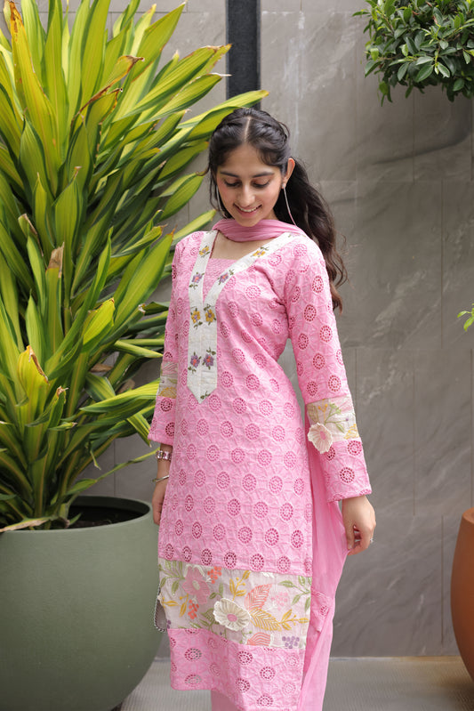 Blush Pink Embroidered Schiffli Suit Set