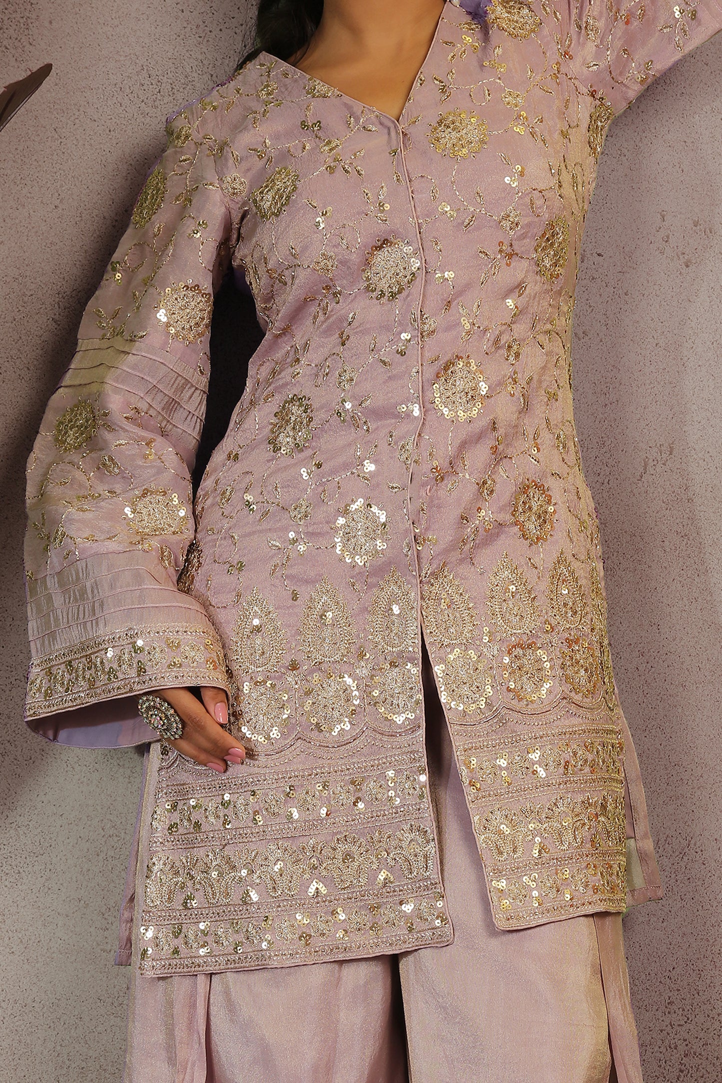 Zari Embroidered Tissue Jacket and Pallazo