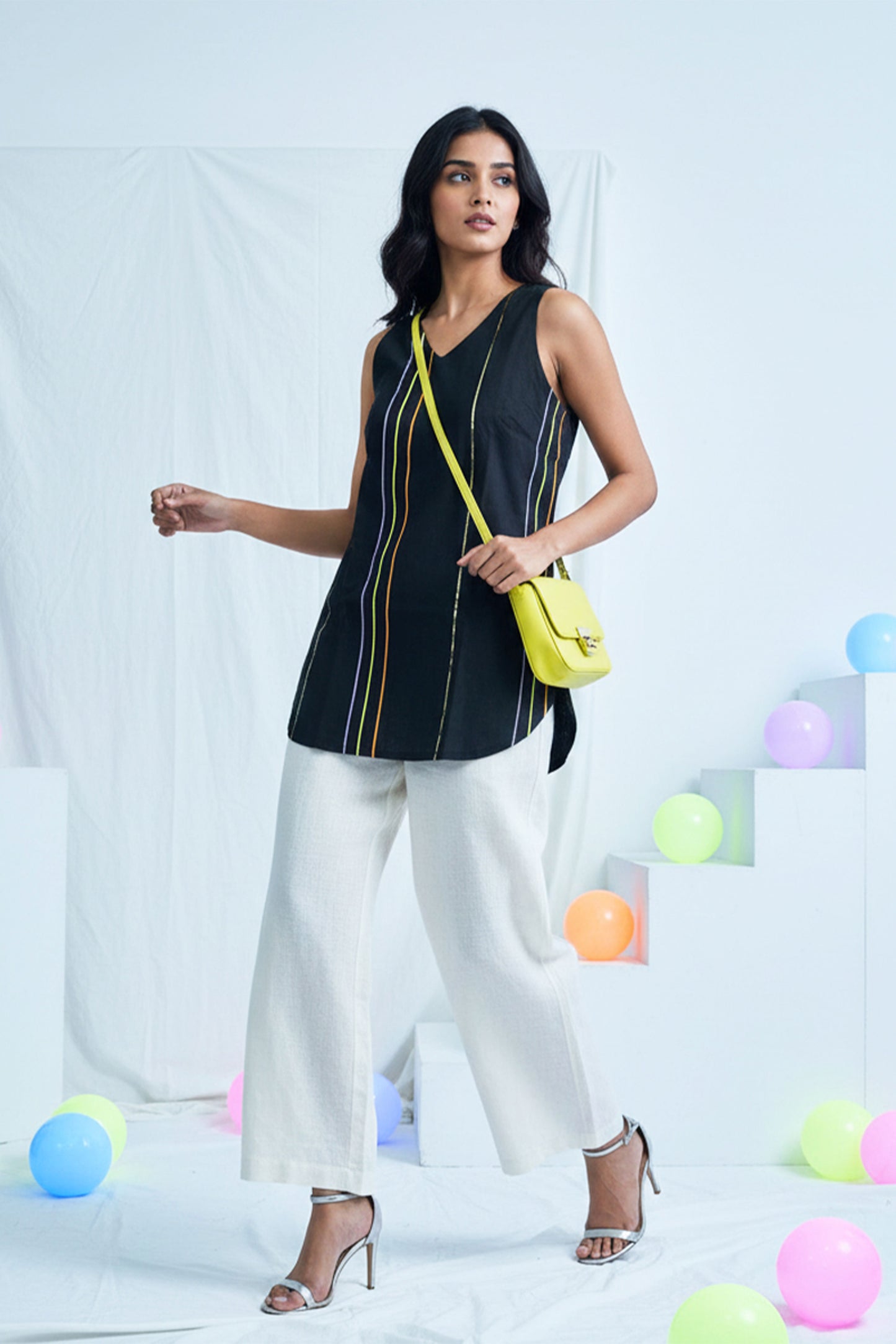 Black Linen Striped Kurti