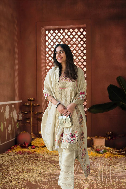 Pichwai Anarkali Khadi Tissue Suit