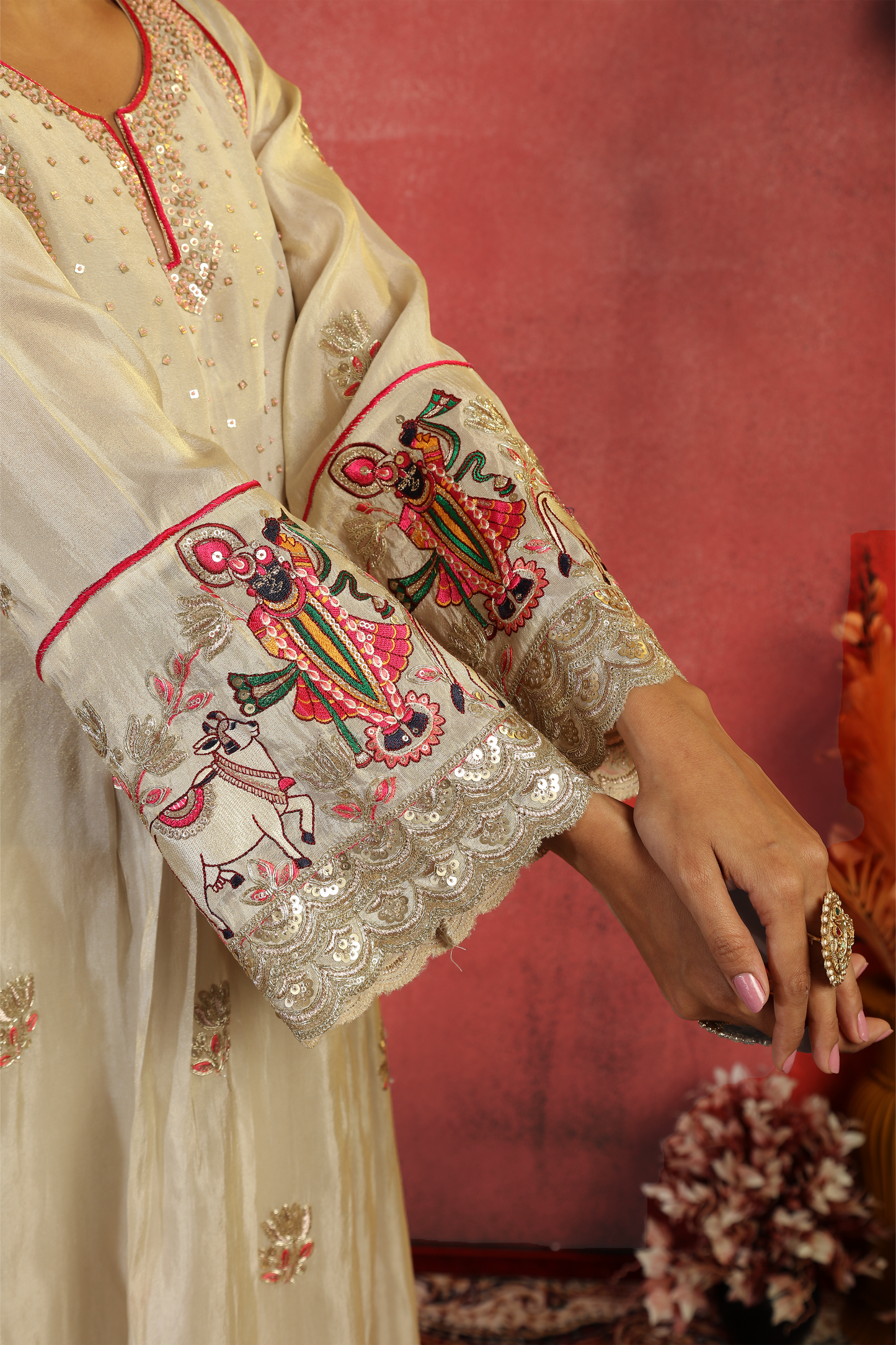 Pichwai Anarkali Tissue Suit