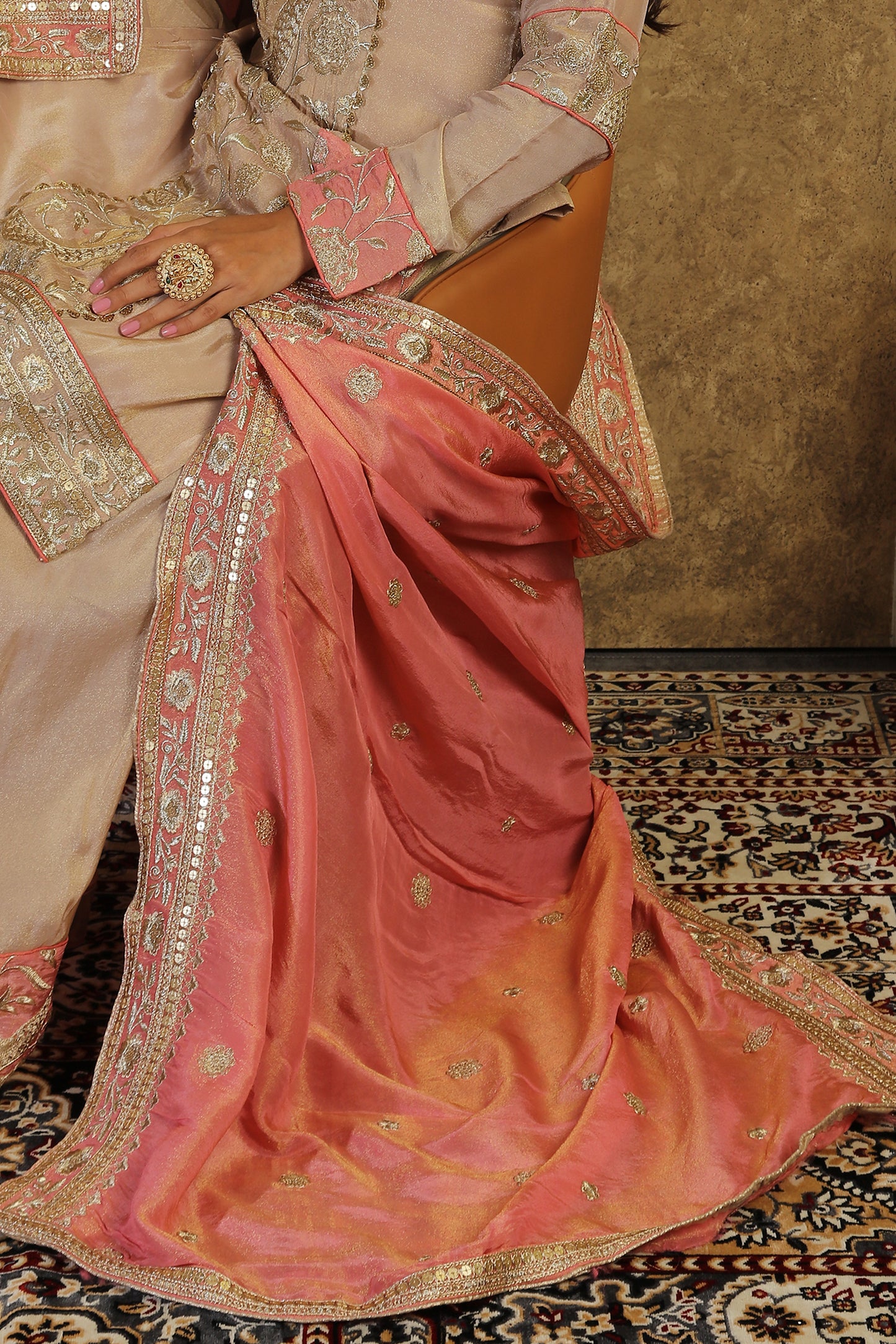 Heavy Zari Tissue Suit with Contrast Detail