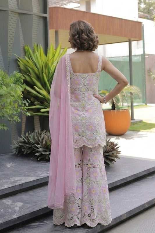 Sleeveless Floral Cutwork Co-ord Set with Dupatta