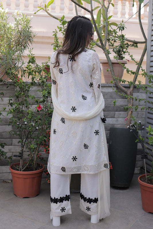 Monochrome Kashi Chanderi Suit Set with Beaded Applique