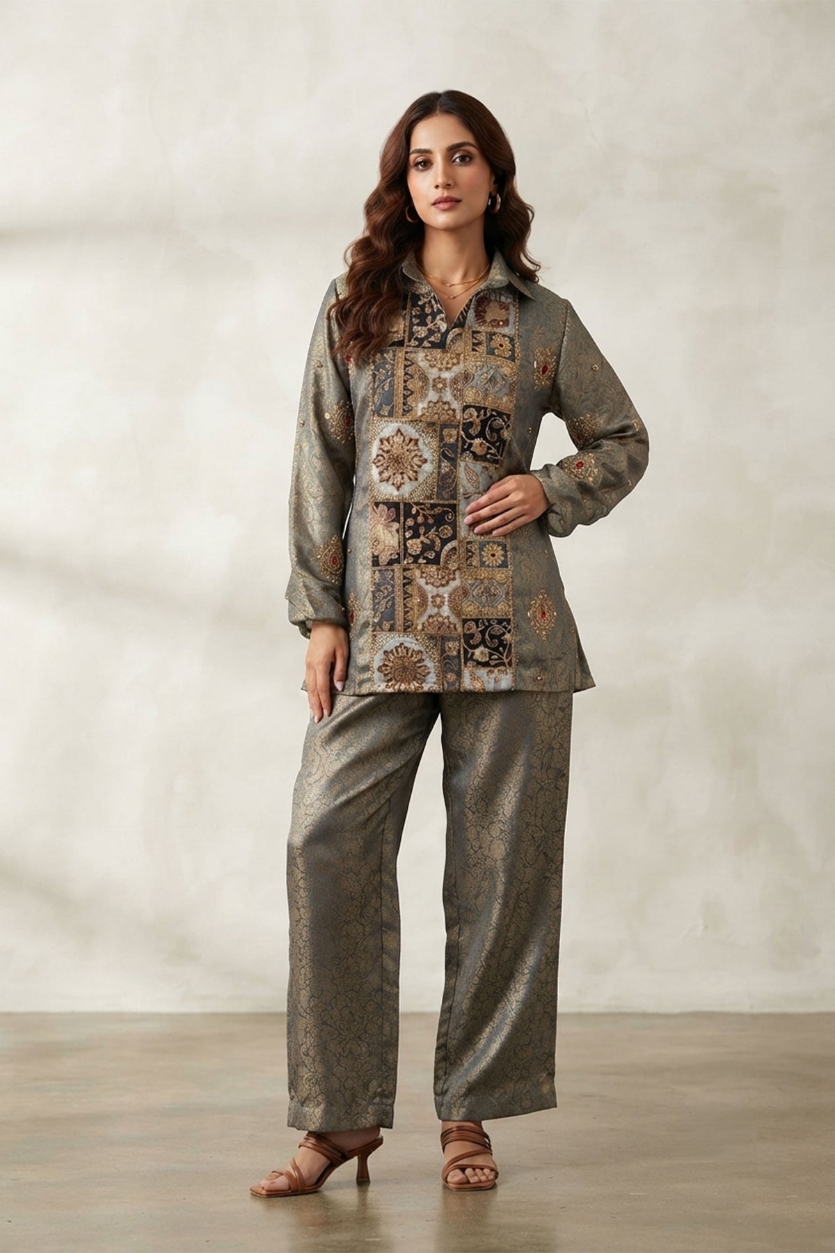 Grey-Blue Jacquard Co-Ord Set