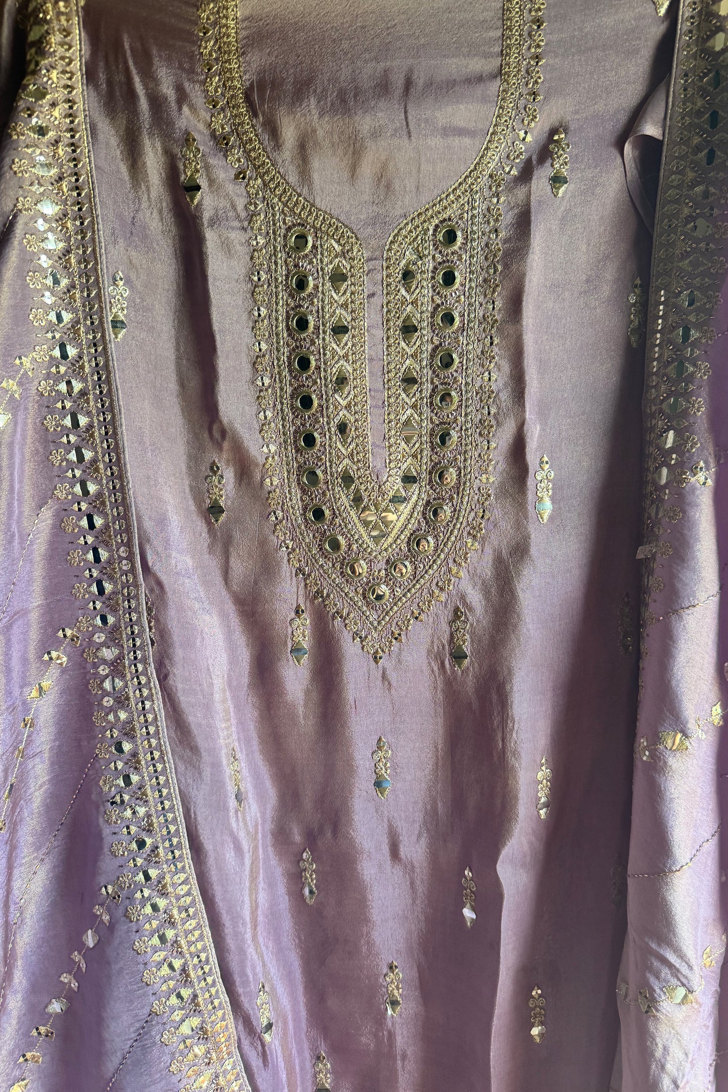 Tissue Unstitched Mirror Work Suit