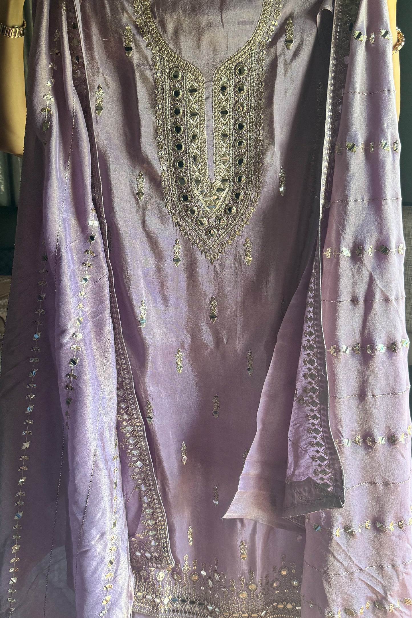 Tissue Unstitched Mirror Work Suit