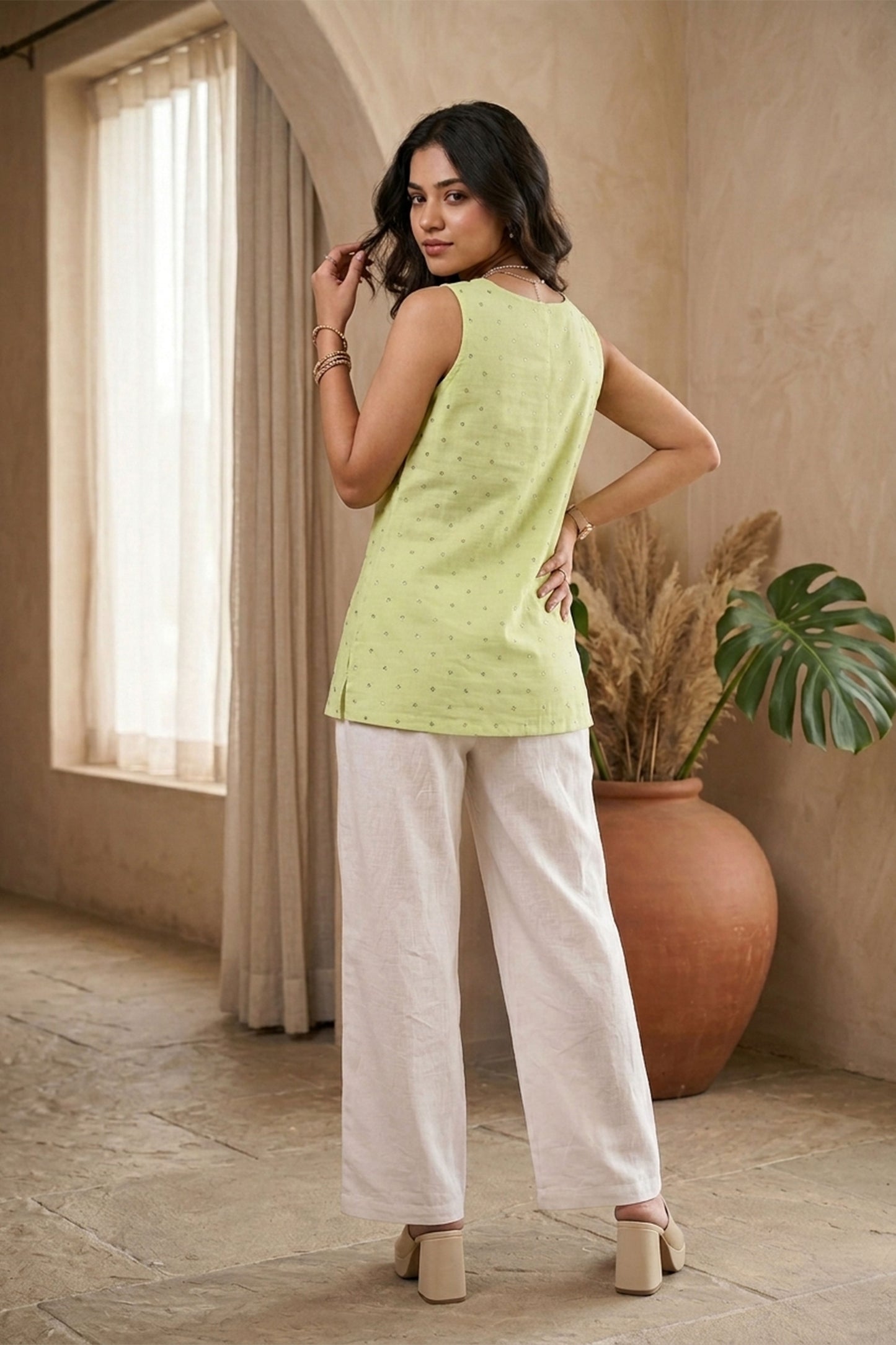 Lime Green Linen Kurti