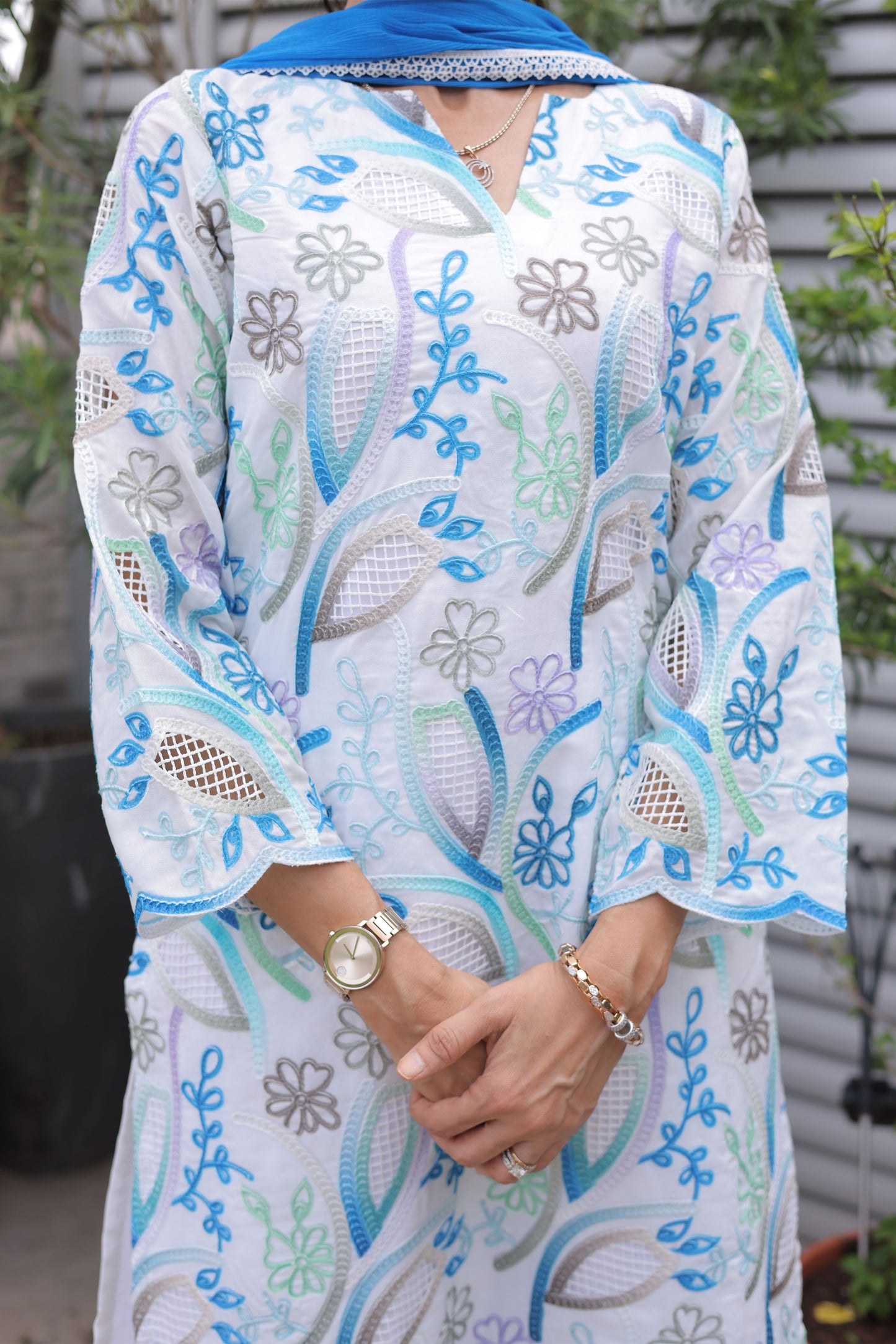 Blue Abstract Cutwork Suit Set