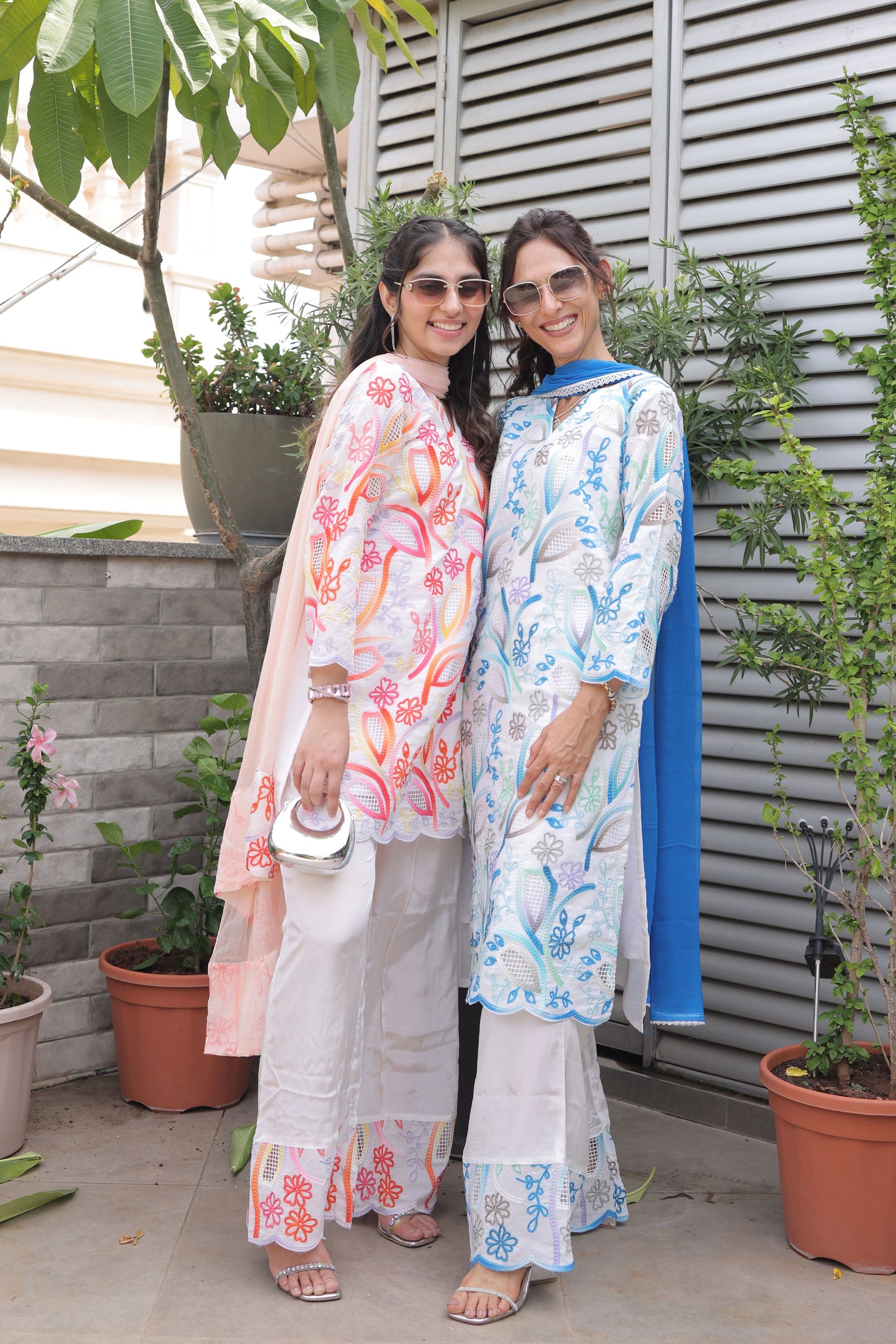 Blue Abstract Cutwork Suit Set