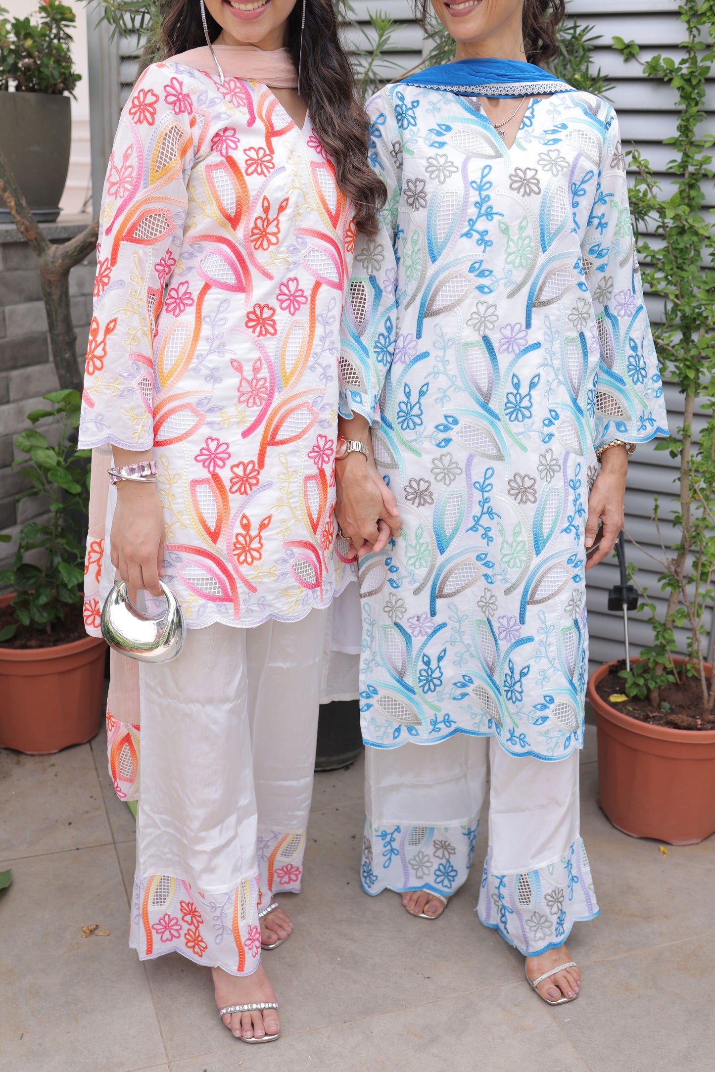 Blue Abstract Cutwork Suit Set