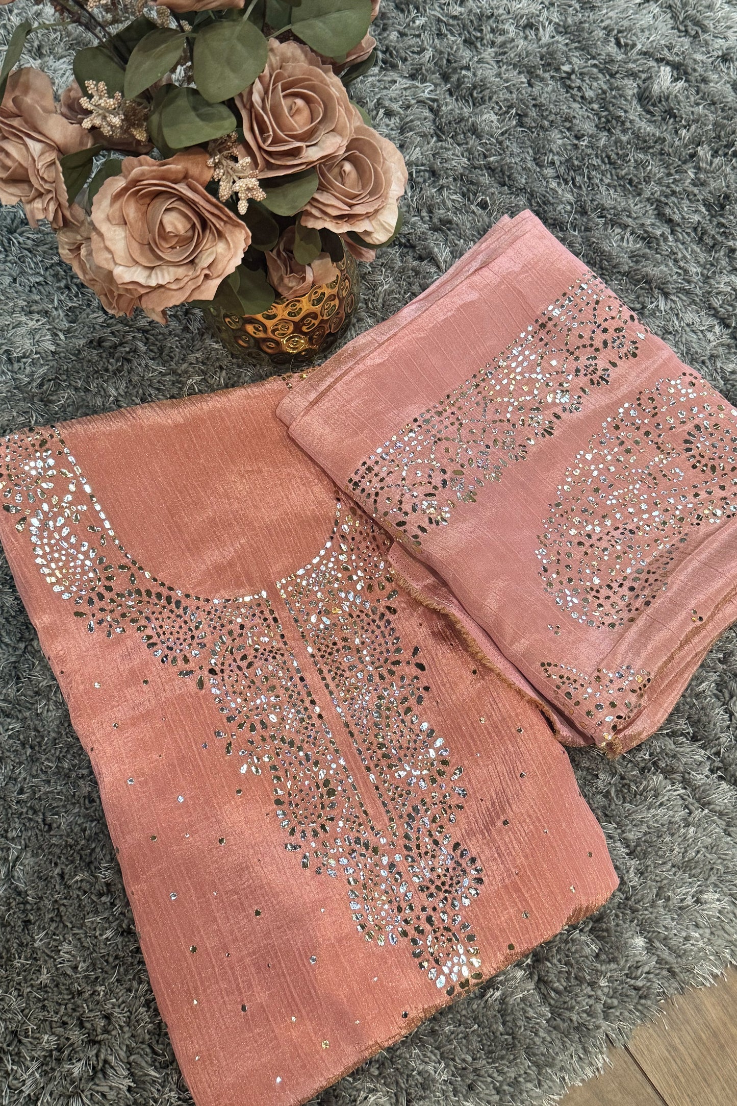 Pure Crushed Tissue Pitha Work Unstitched Suit Set