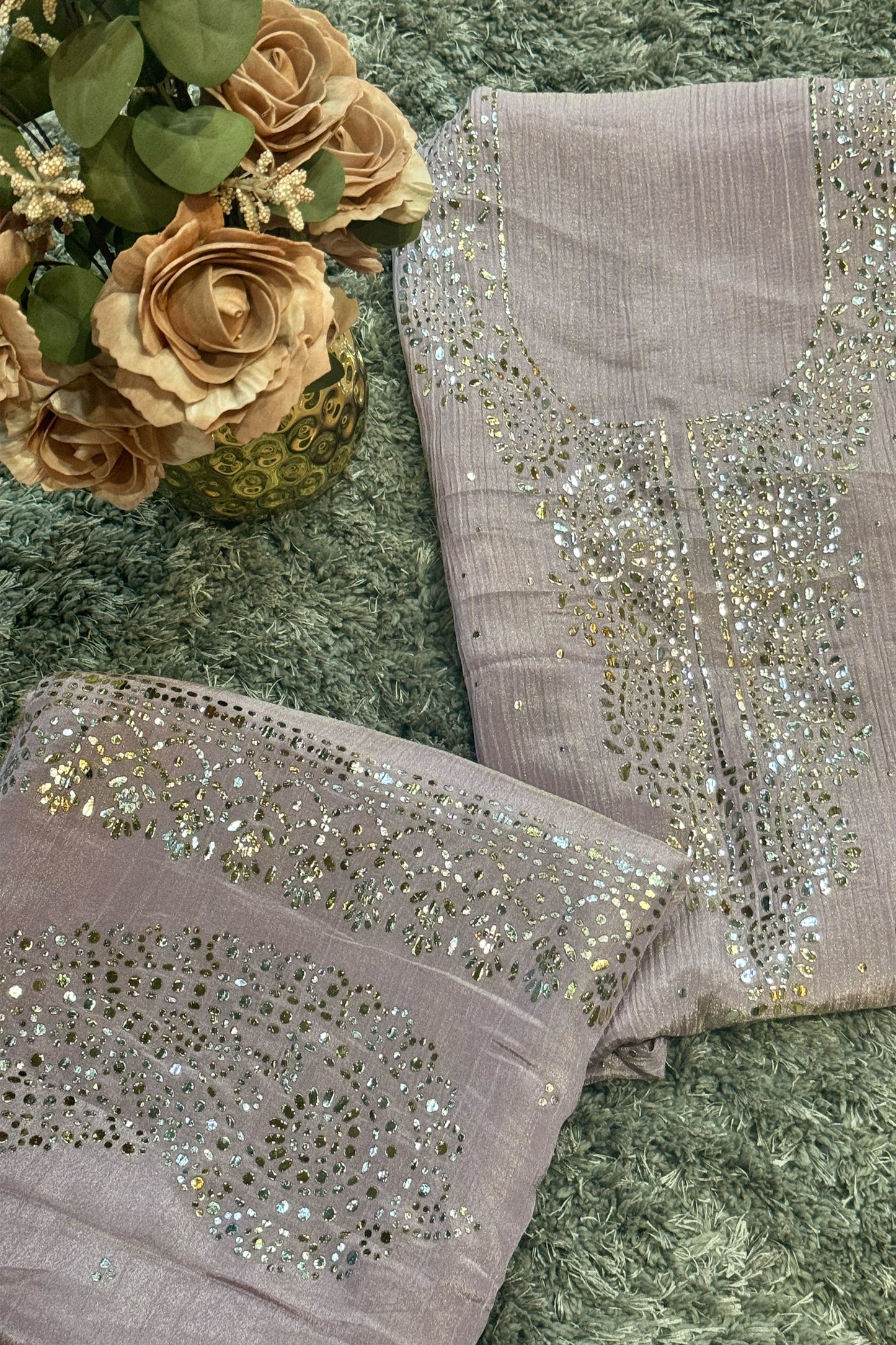 Pure Crushed Tissue Pitha Work Unstitched Suit Set