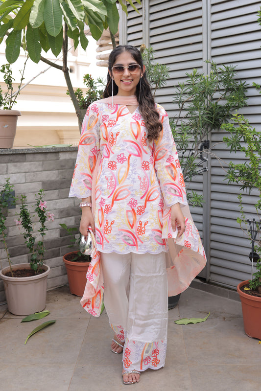 Peach Abstract Cutwork Suit Set