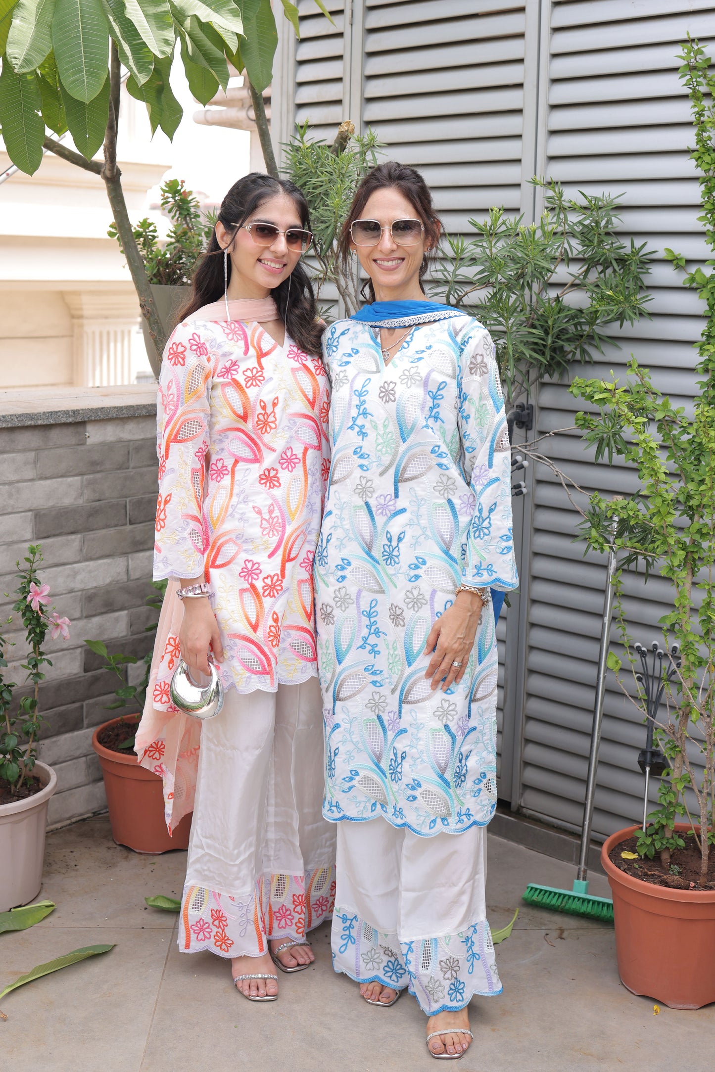 Peach Abstract Cutwork Suit Set