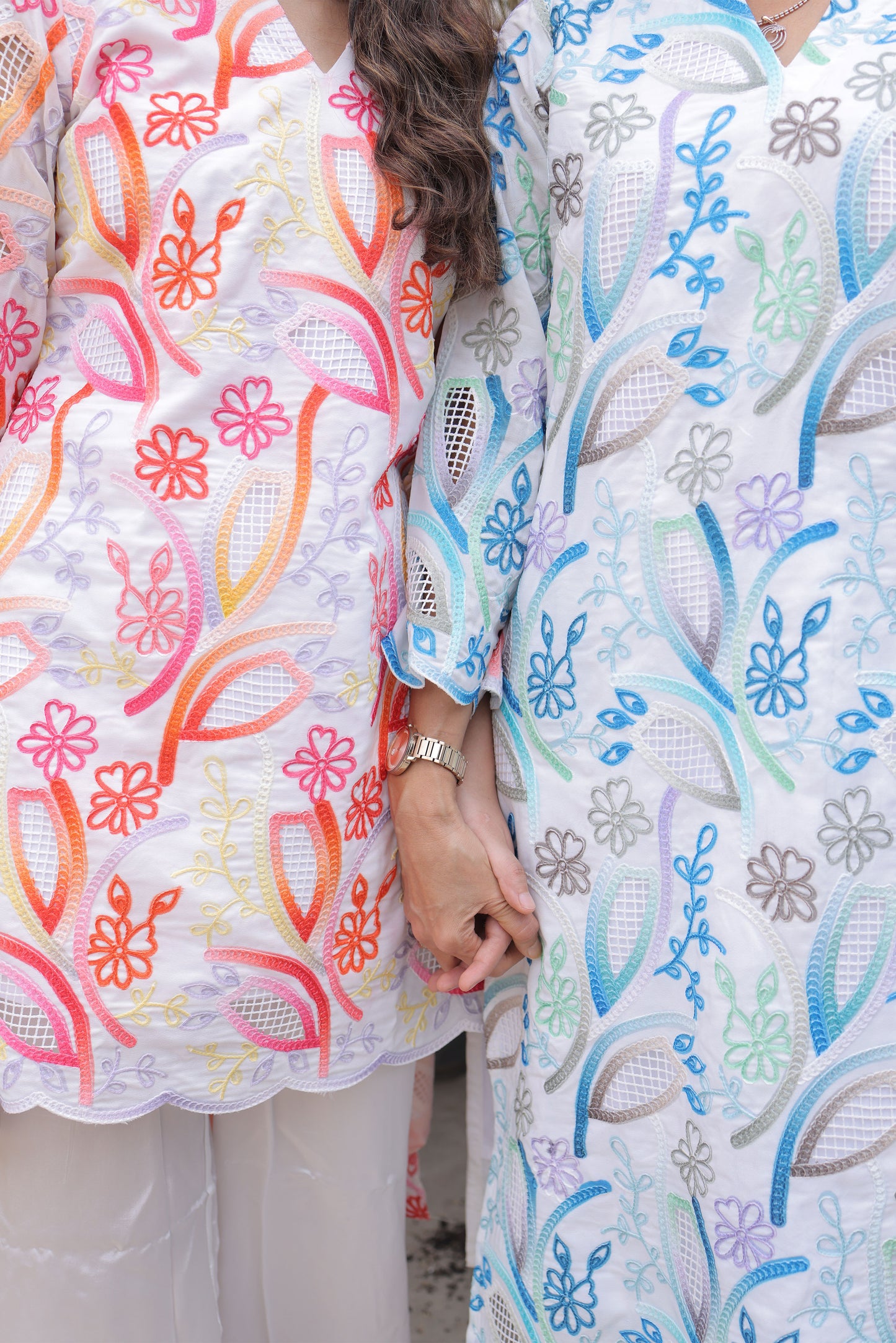 Peach Abstract Cutwork Suit Set
