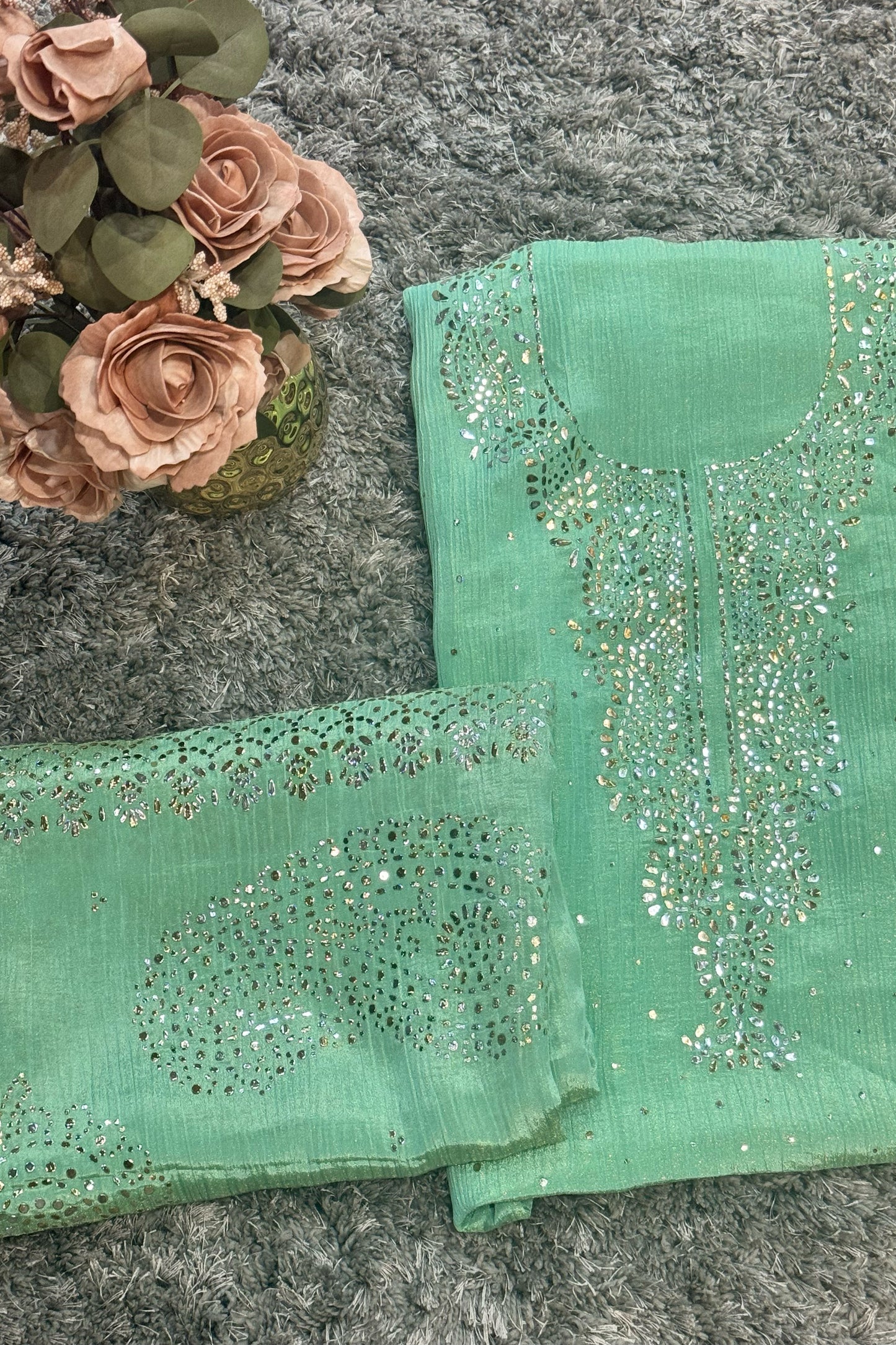 Pure Crushed Tissue Pitha Work Unstitched Suit Set