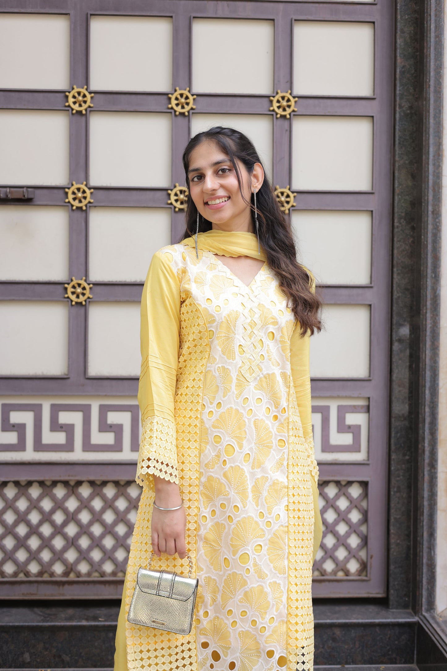 Yellow Embroidered Cutwork Suit set