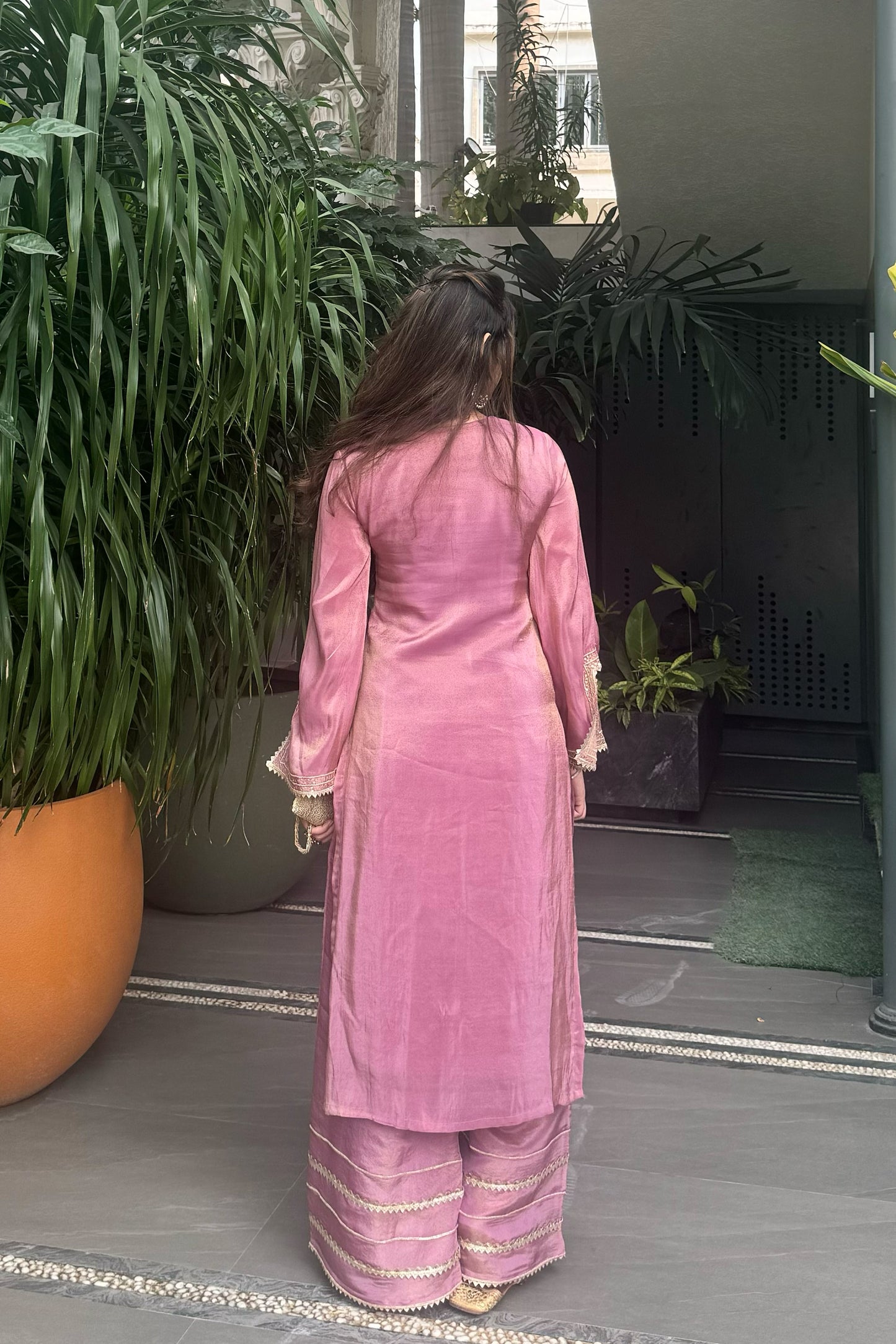 Tissue Suit with Embroidery and Cutwork Border