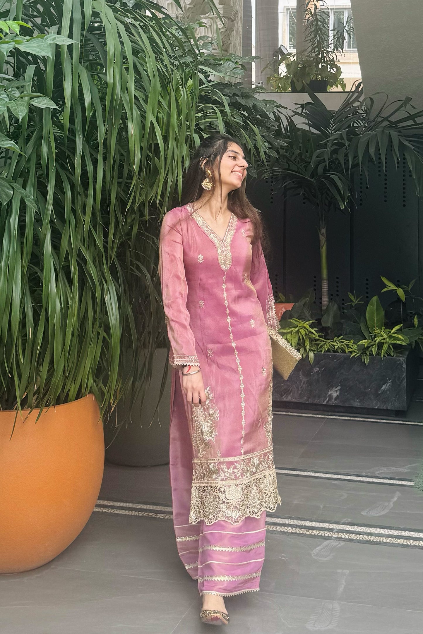 Tissue Suit with Embroidery and Cutwork Border