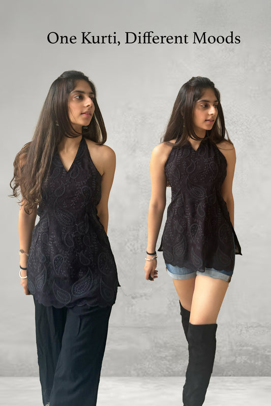 Black Organza Cutwork Embroidered Kurti
