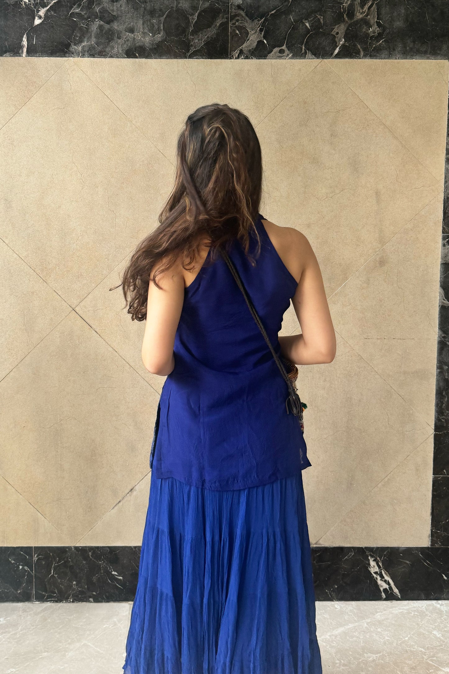 Blue Organza Cutwork Embroidered Kurti