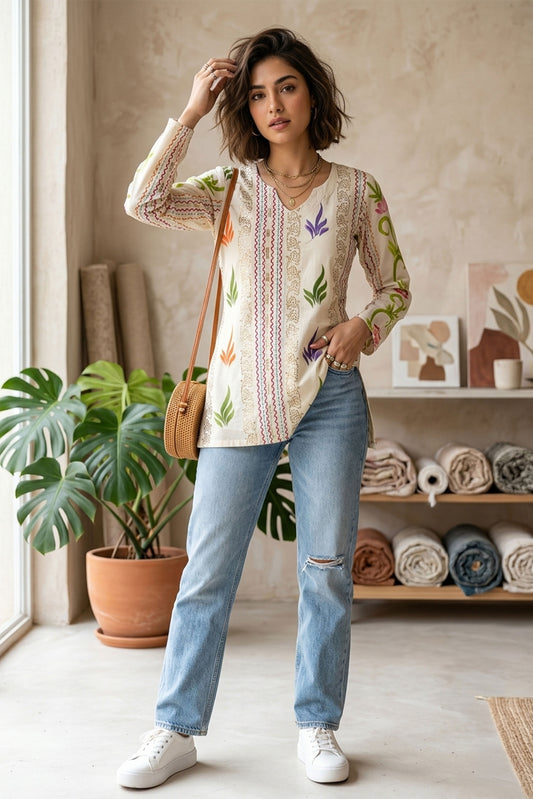Brush-Paint & Pita Work Cotton Short Kurti