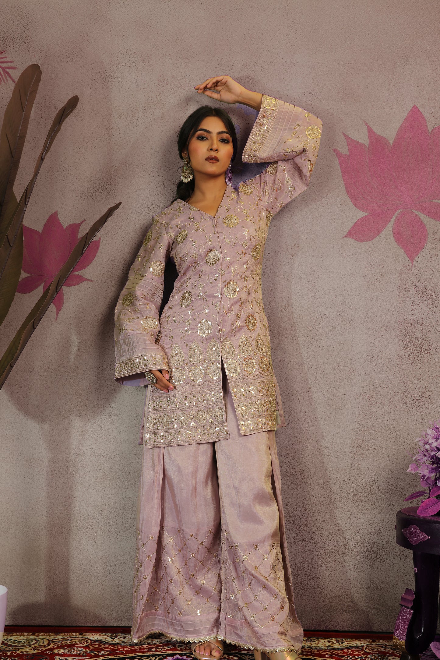 Zari Embroidered Tissue Jacket and Pallazo