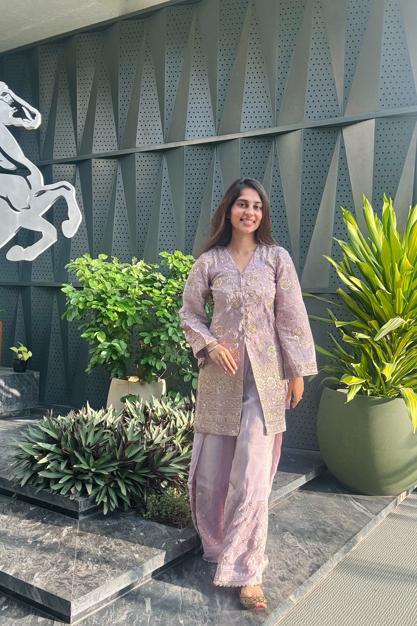 Zari Embroidered Tissue Jacket and Pallazo