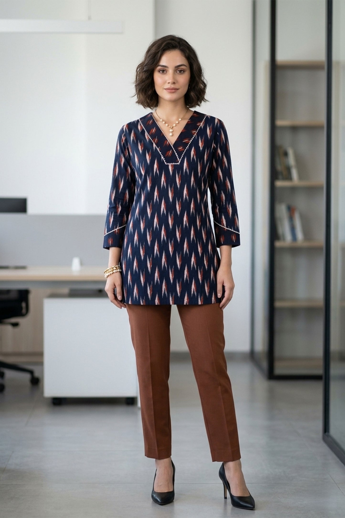 Navy Ikat Print Kurti