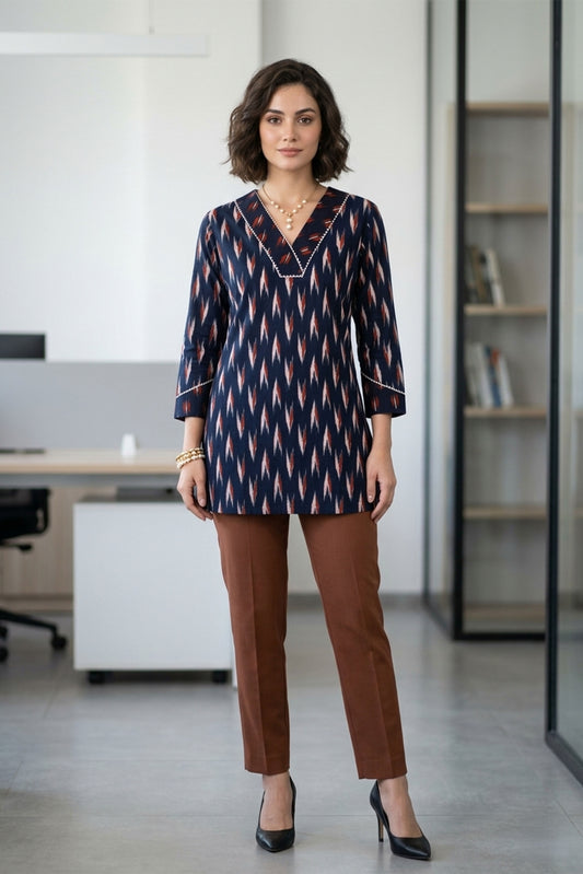 Navy Ikat Print Kurti