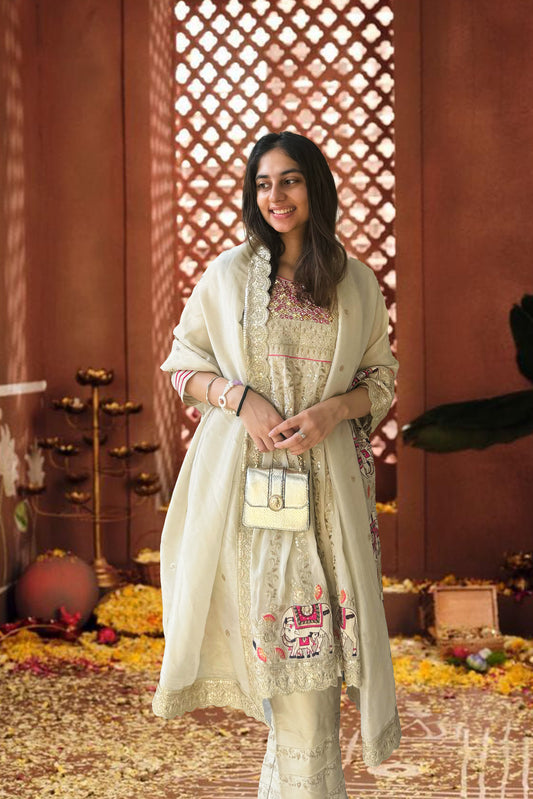 Pichwai Anarkali Khadi Tissue Suit