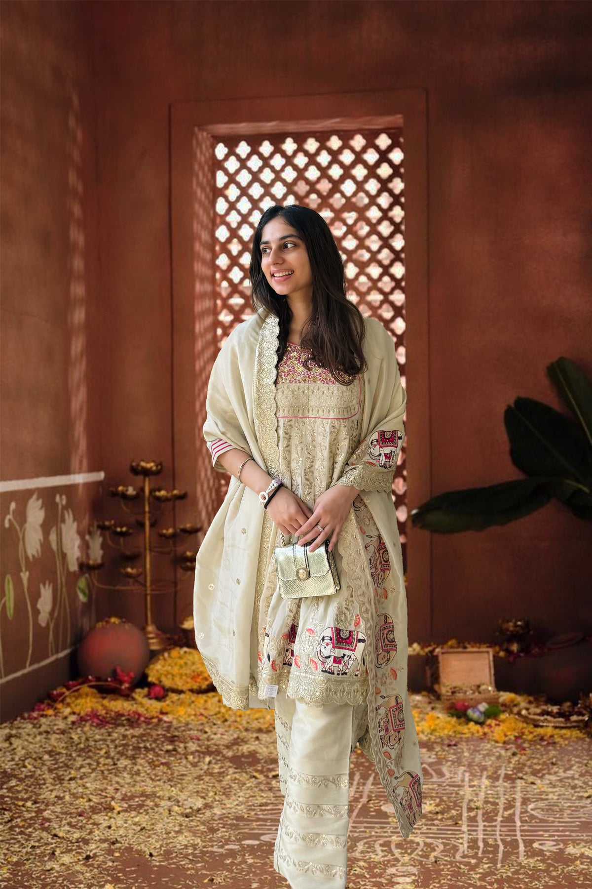 Pichwai Anarkali Khadi Tissue Suit