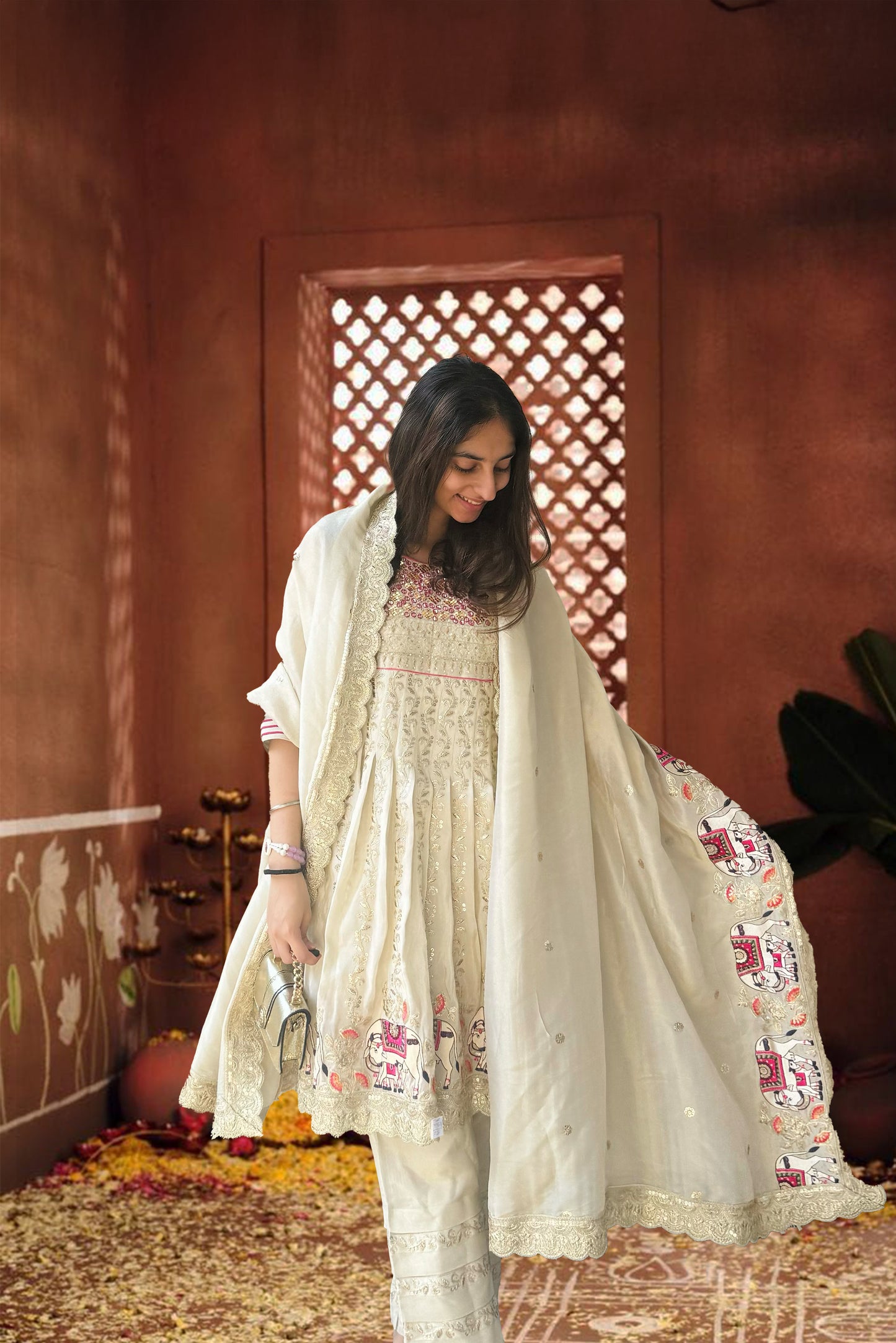 Pichwai Anarkali Khadi Tissue Suit