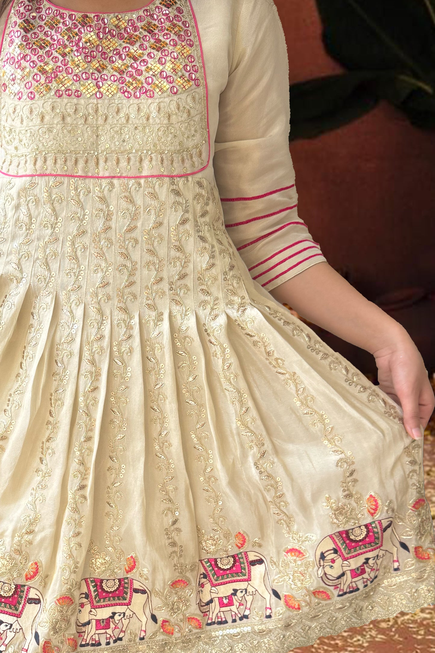 Pichwai Anarkali Khadi Tissue Suit