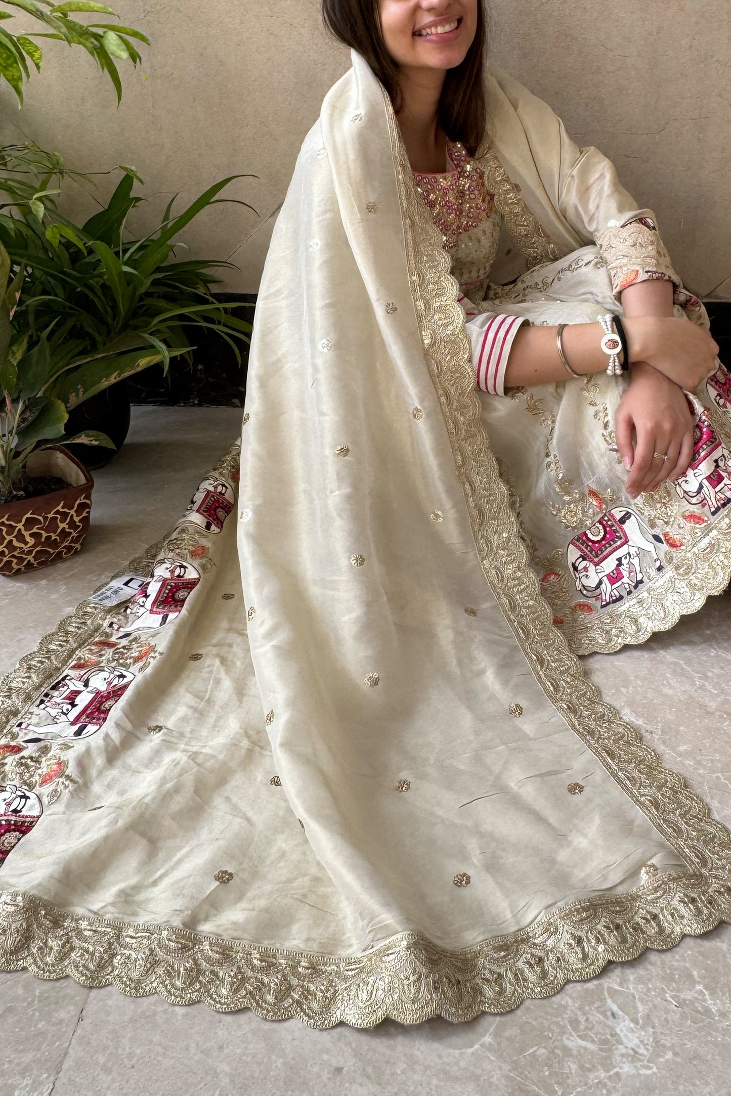 Pichwai Anarkali Khadi Tissue Suit