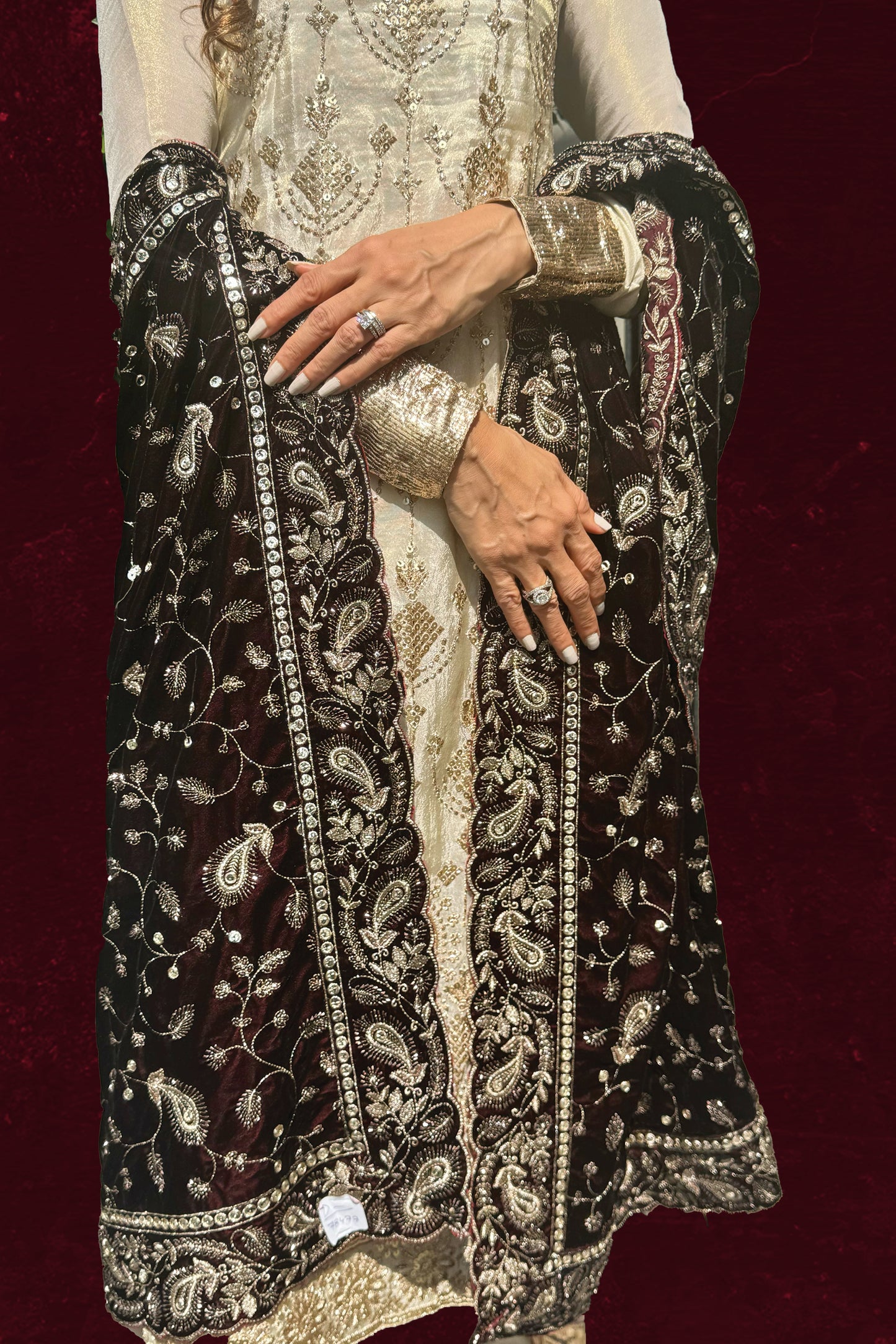 Tissue Embroidered Suit with Velvet Dupatta