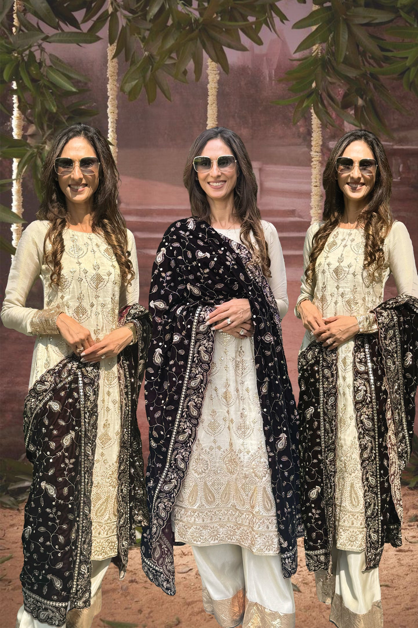 Tissue Embroidered Suit with Velvet Dupatta