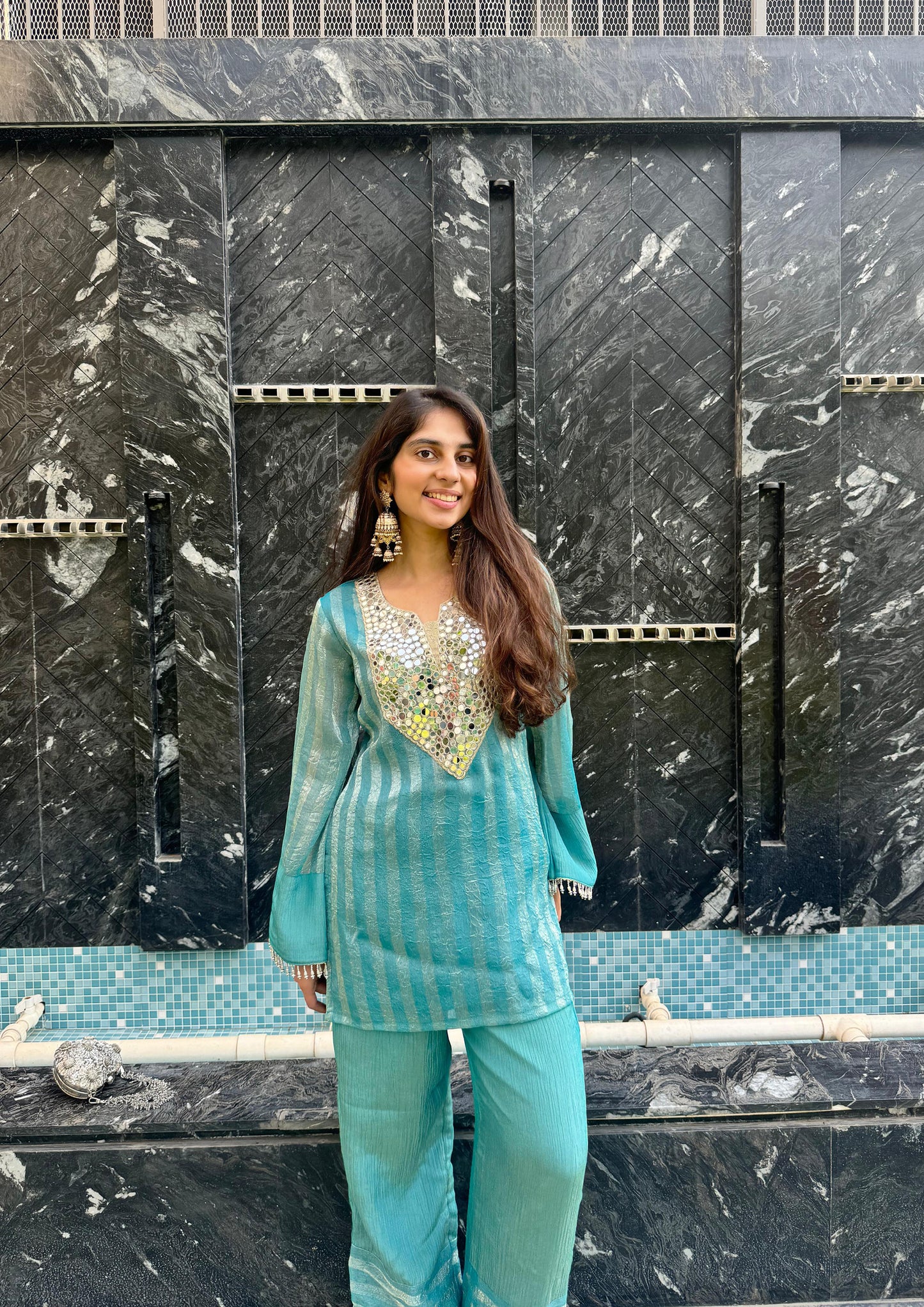 Jacquard Tissue Mirror Work Coord Set