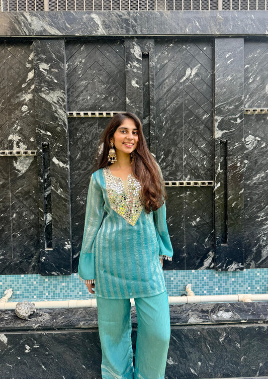 Jacquard Tissue Mirror Work Coord Set