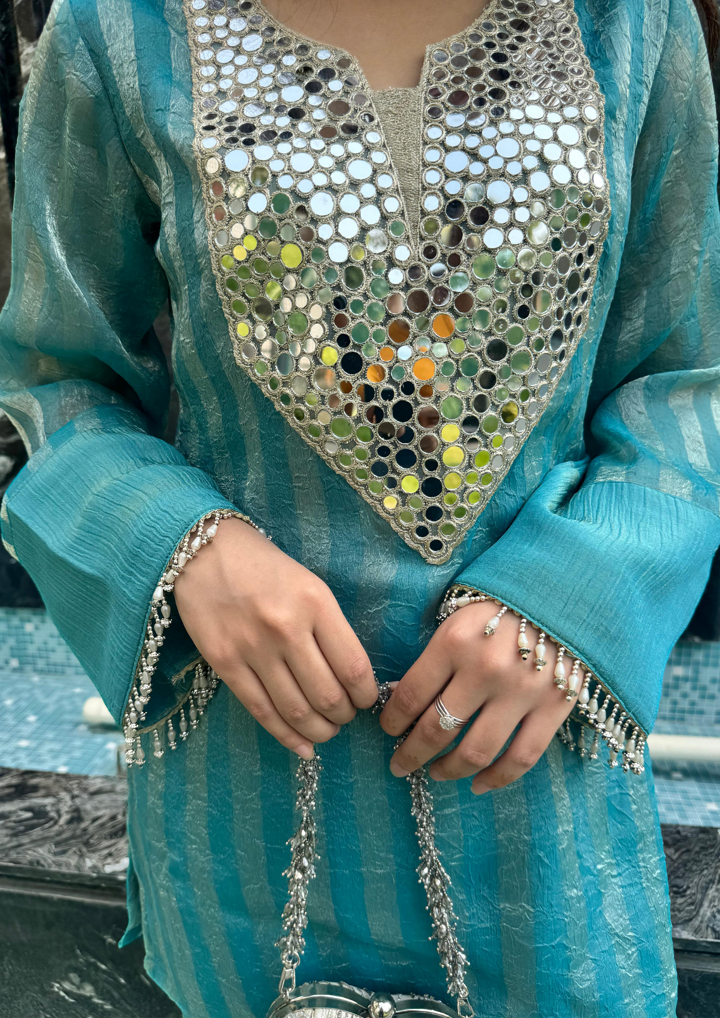 Jacquard Tissue Mirror Work Coord Set