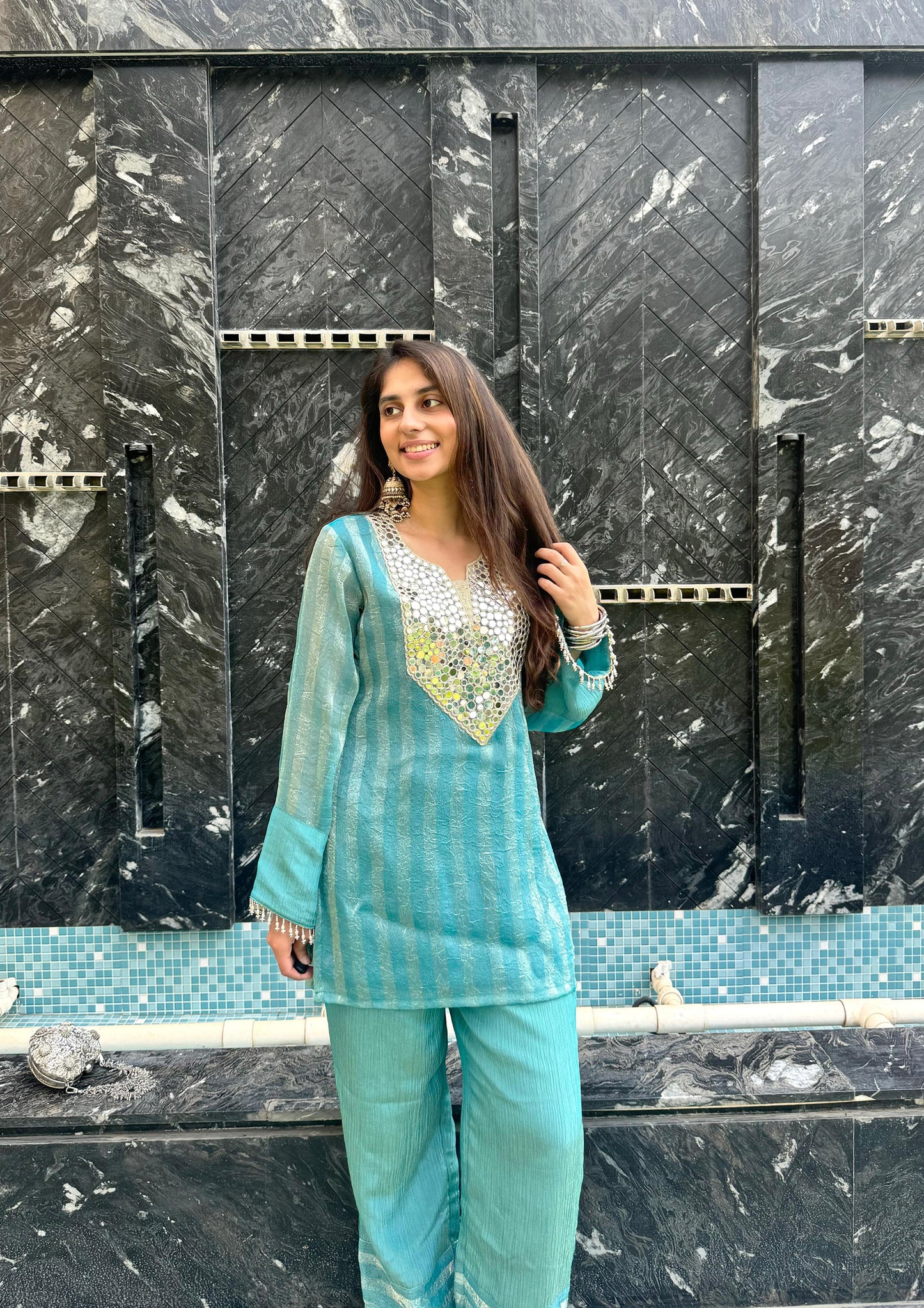 Jacquard Tissue Mirror Work Coord Set