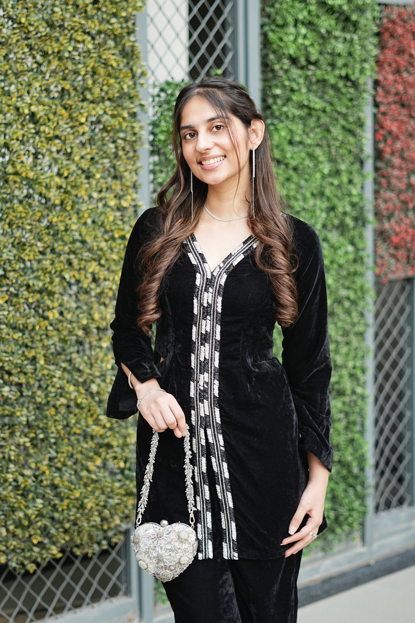 Black Velvet Bead Detailing Coord Set