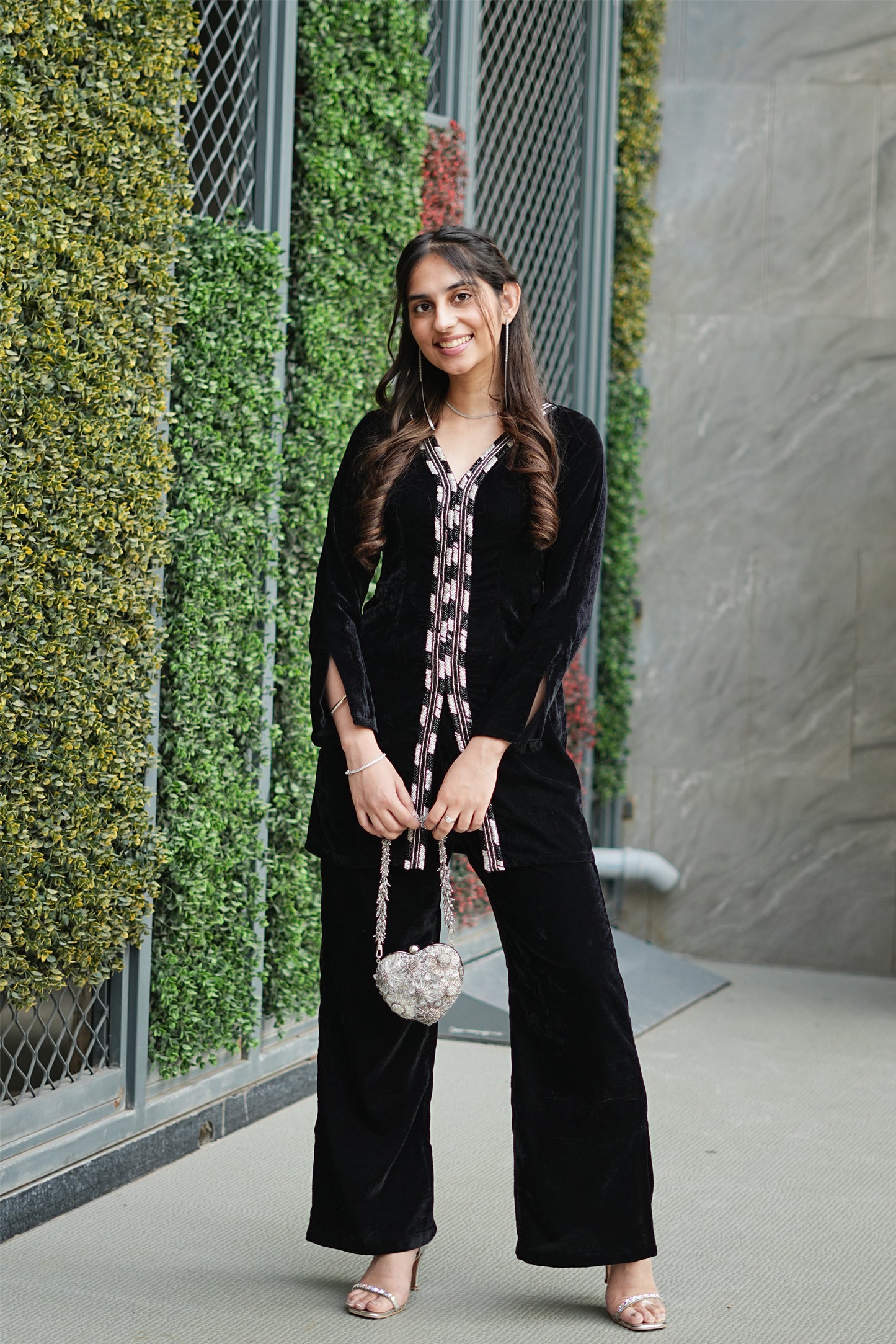 Black Velvet Bead Detailing Coord Set