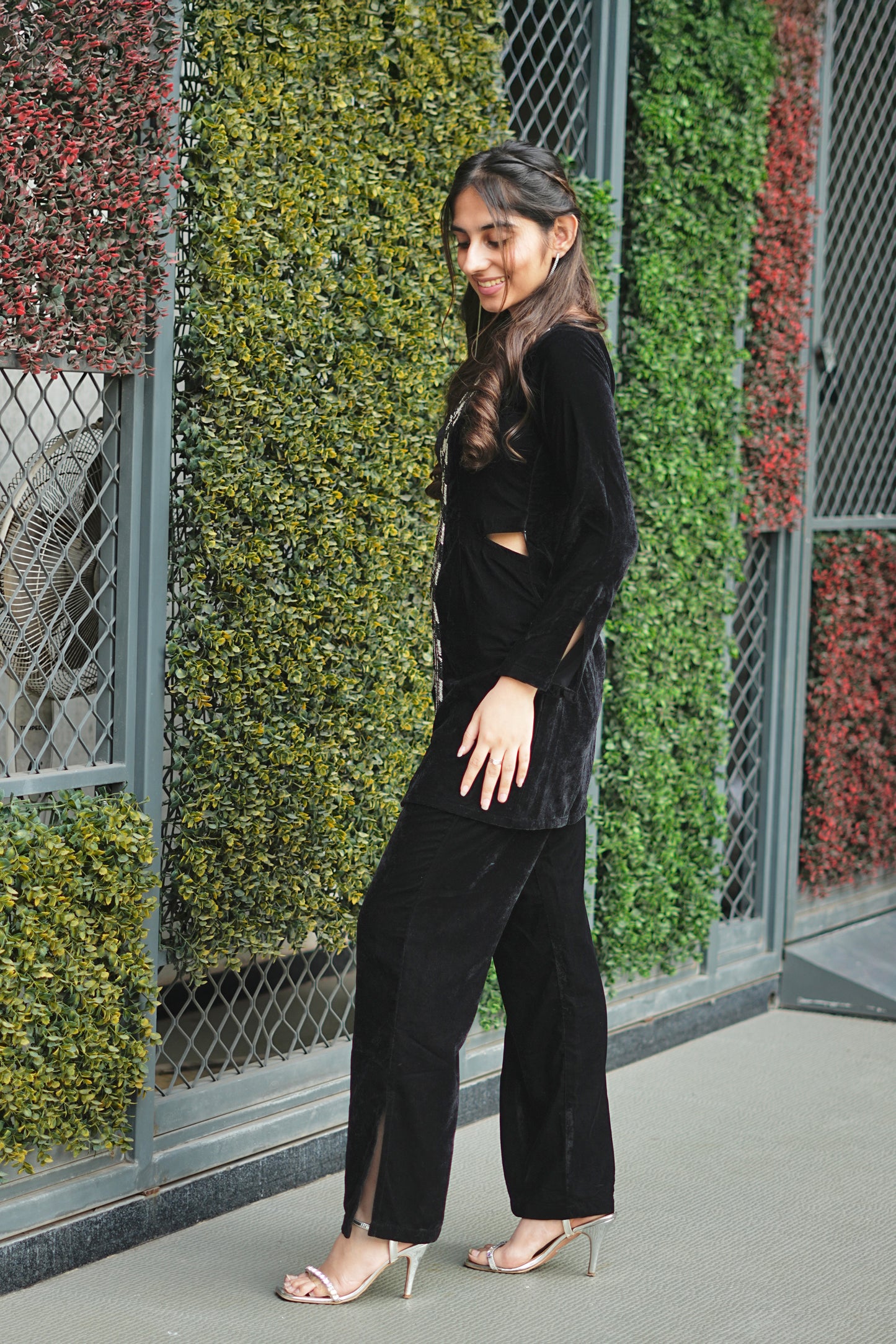 Black Velvet Bead Detailing Coord Set