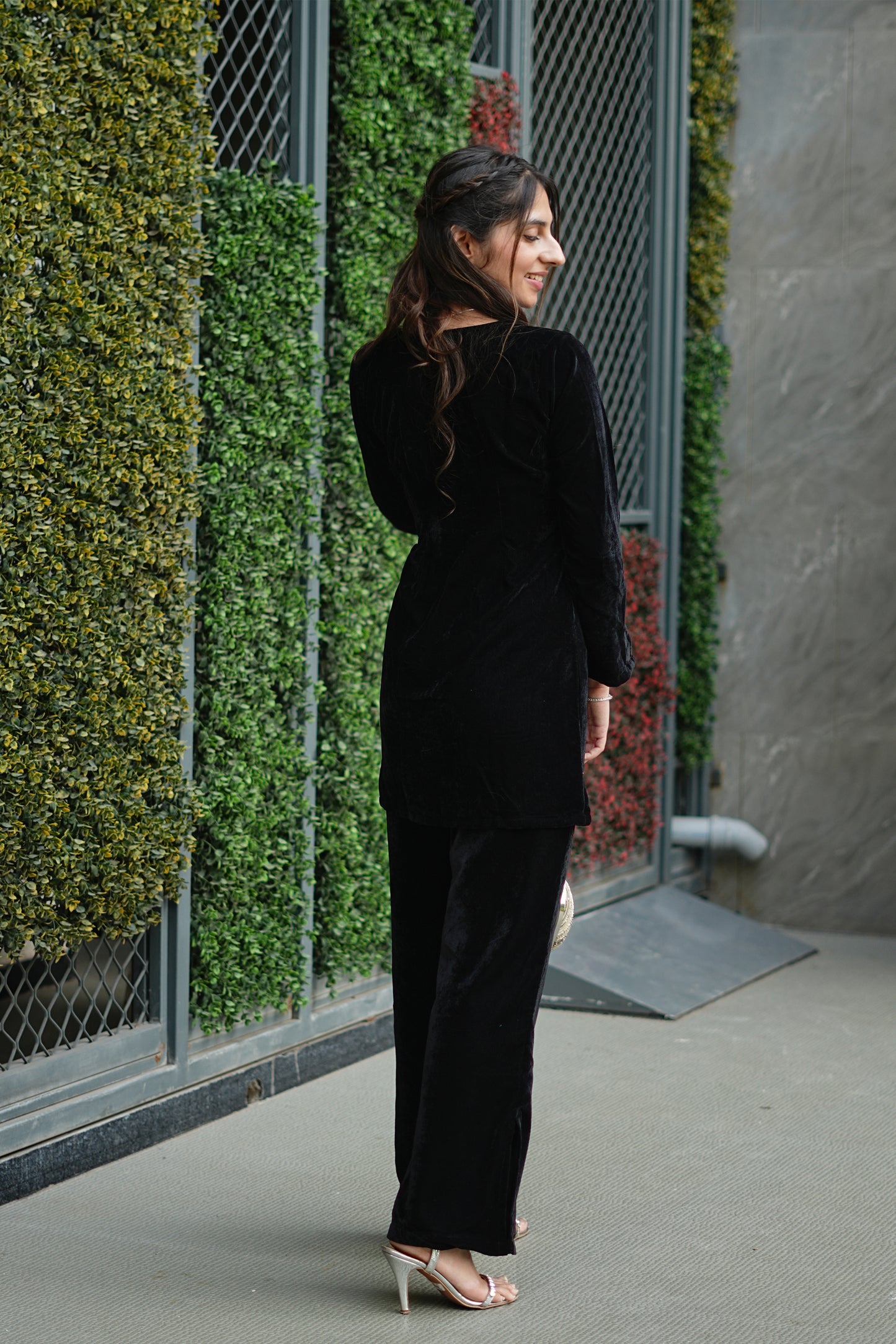 Black Velvet Bead Detailing Coord Set